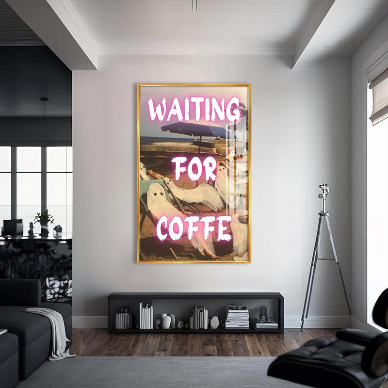 Artronauts Glass Print S | 72x46 cm | 28.3"x18.1" / Gold Waiting For Coffee - Tempered Glass Wall Art