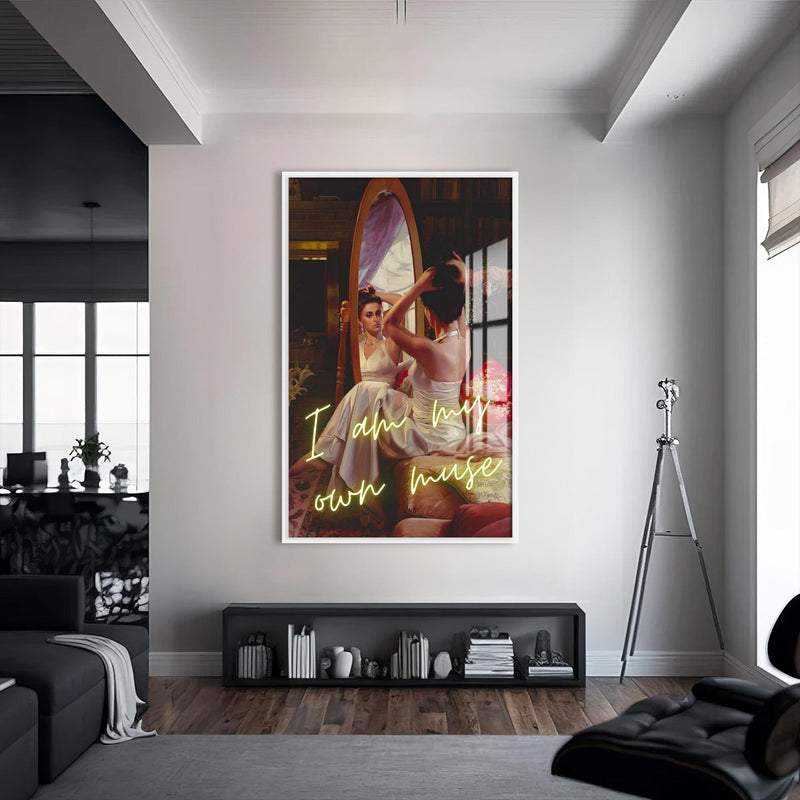 Artronauts Glass Print S | 72x46 cm | 28.3"x18.1" / White I Am My Muse - Tempered Glass Wall Art