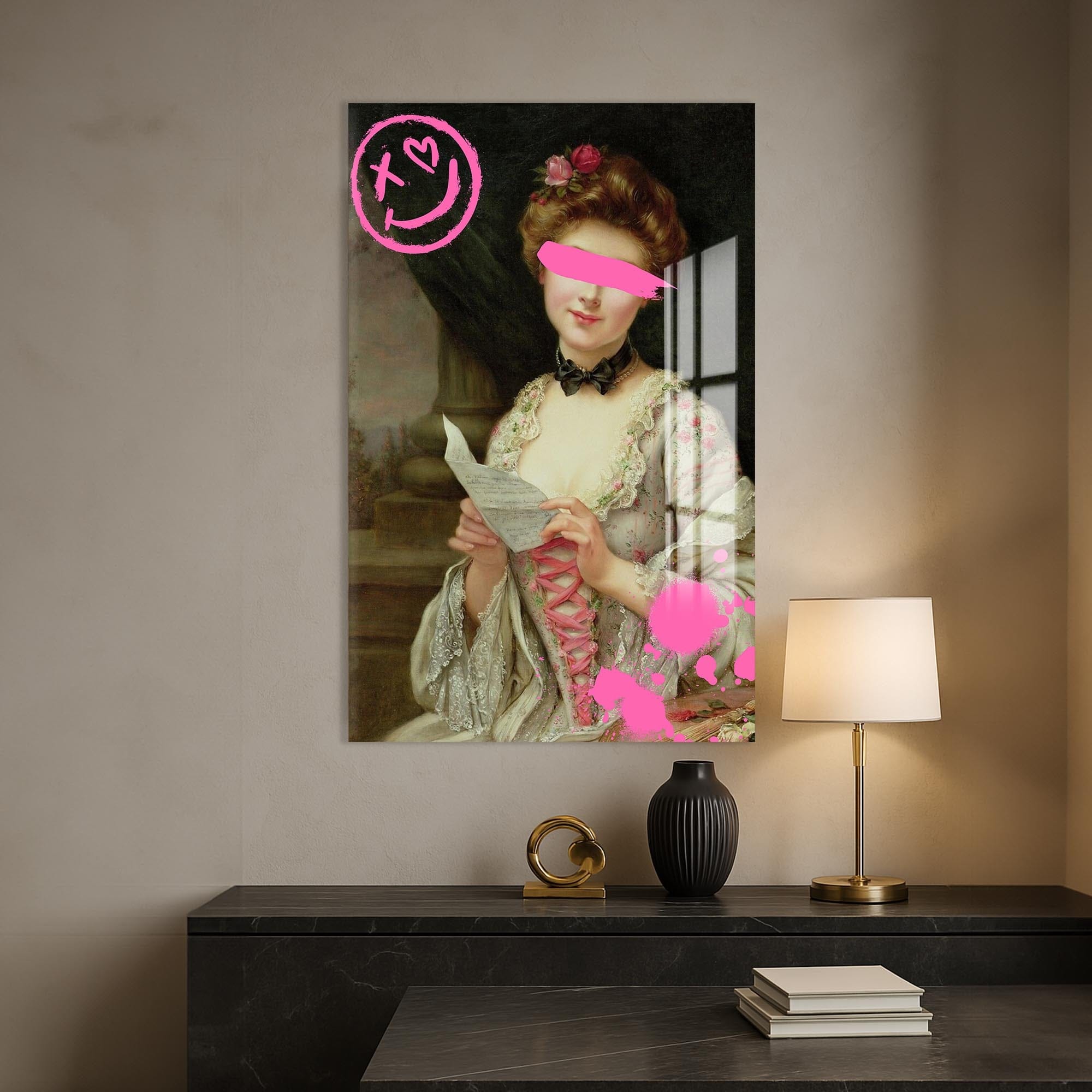 Artronauts Glass Print Pink Rebel Portrait - Tempered Glass Wall Art