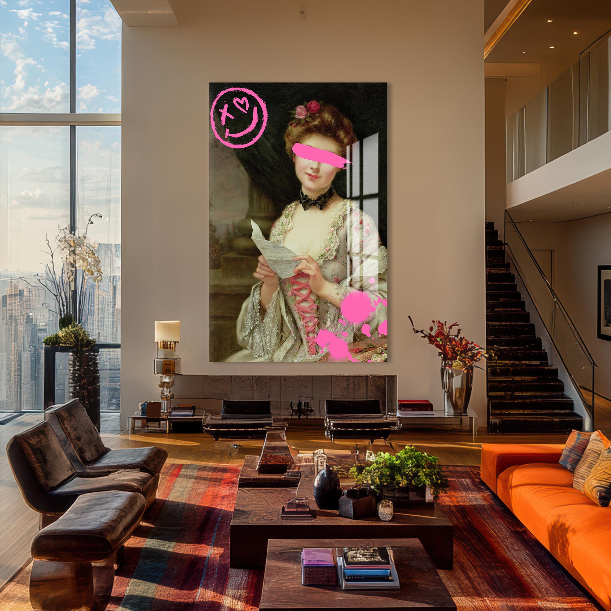Artronauts Glass Print Pink Rebel Portrait - Tempered Glass Wall Art