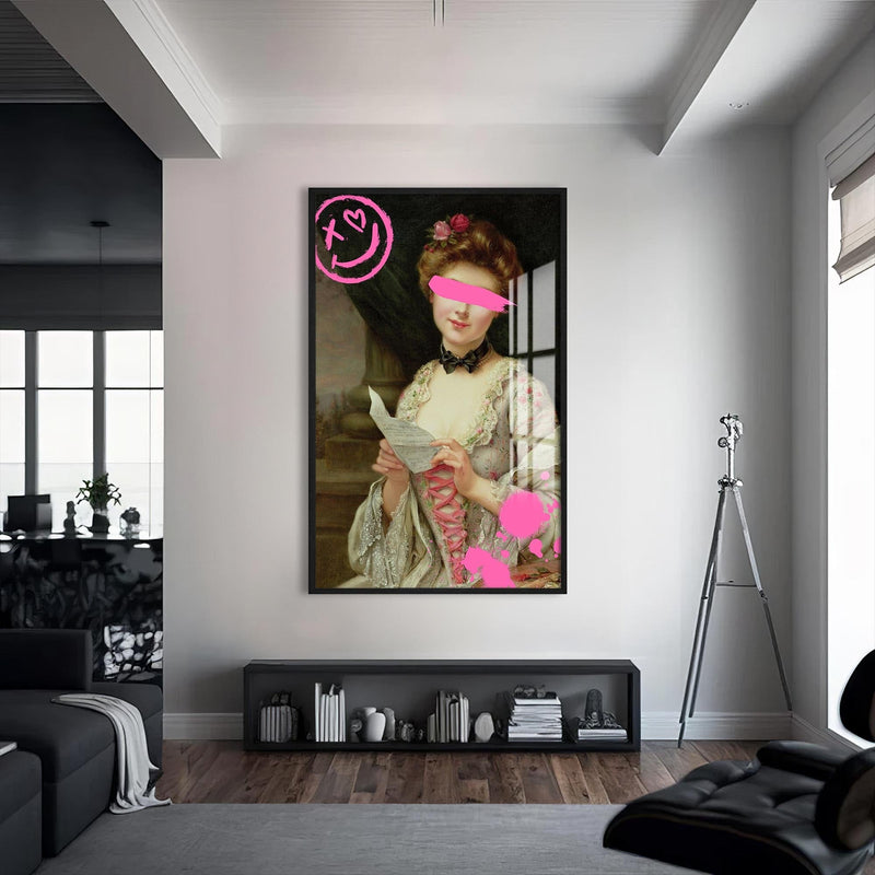 Artronauts Glass Print S | 72x46 cm | 28.3"x18.1" / Black Pink Rebel Portrait - Tempered Glass Wall Art