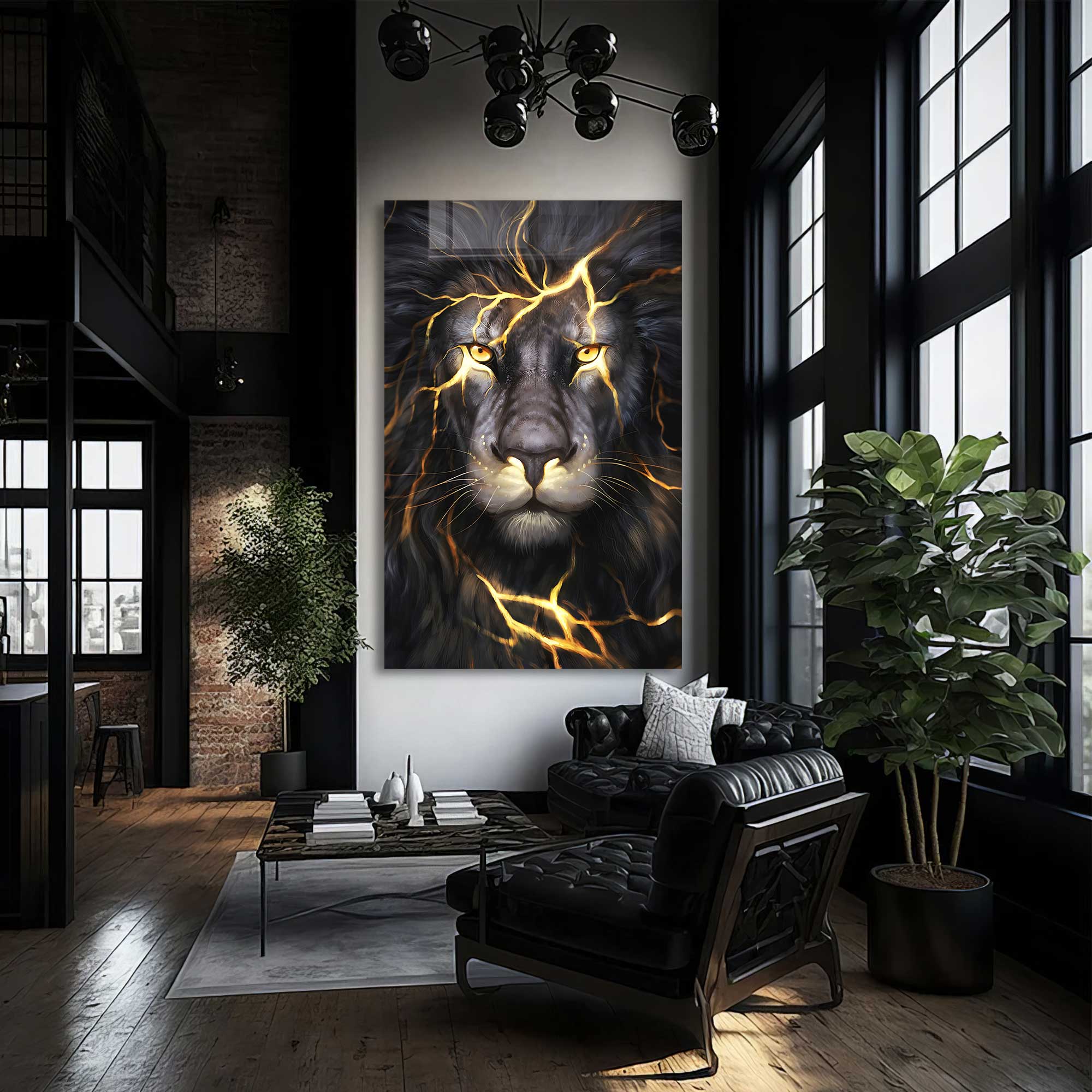 Lightning Lion - Tempered Glass Wall Art