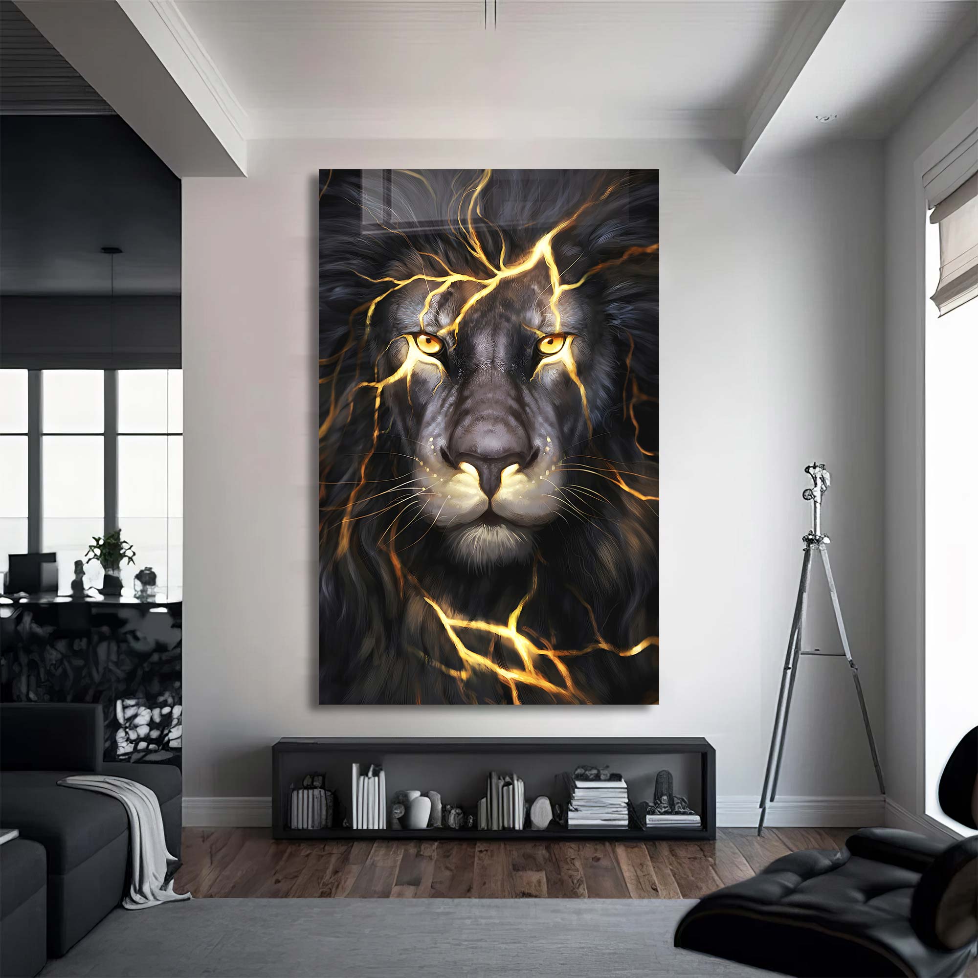 Lightning Lion - Tempered Glass Wall Art