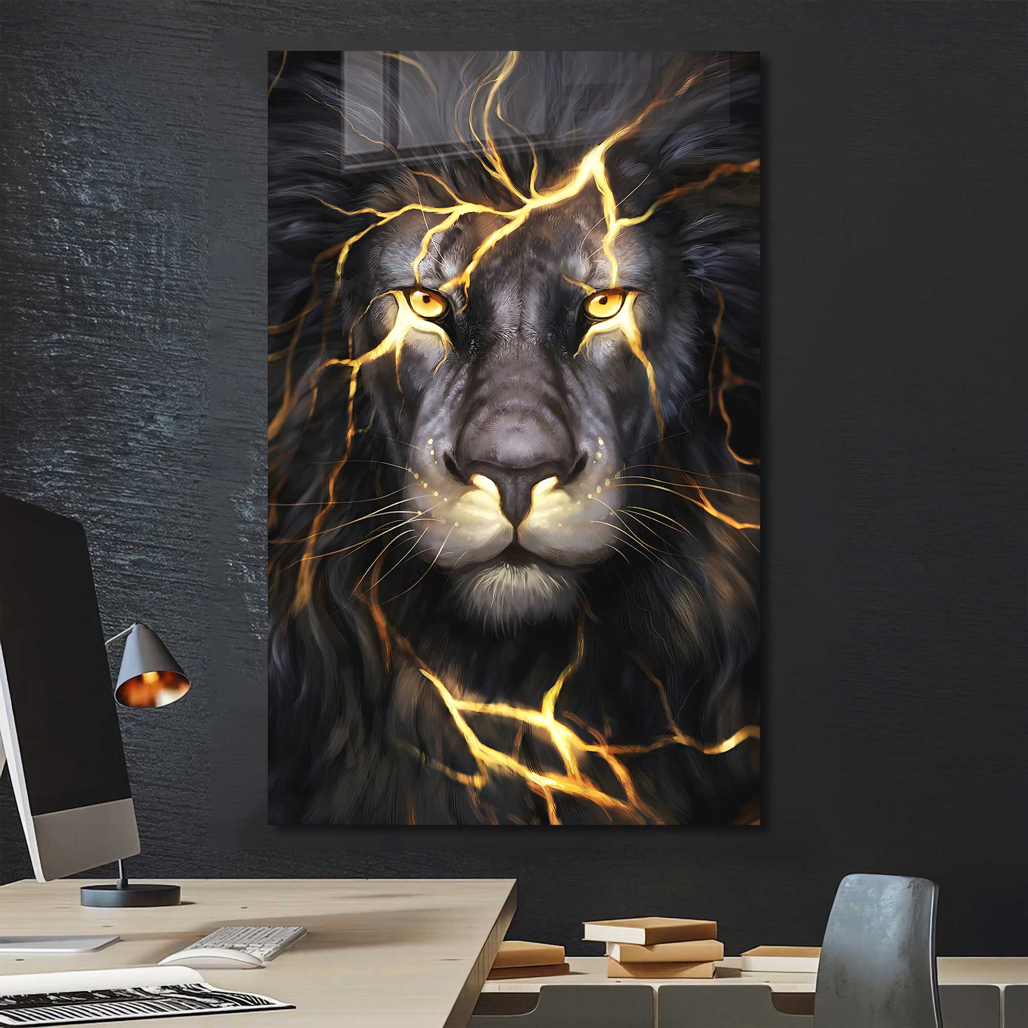 Lightning Lion - Tempered Glass Wall Art