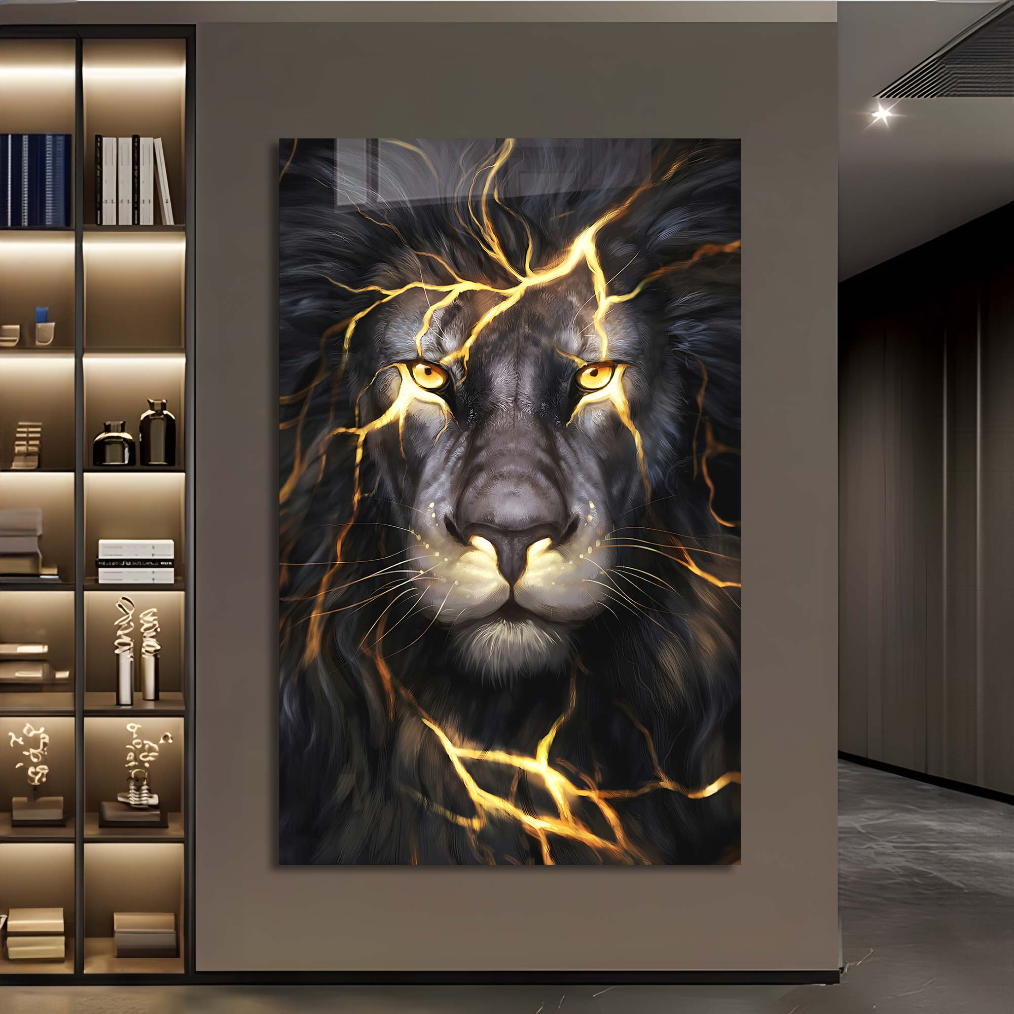 Lightning Lion - Tempered Glass Wall Art