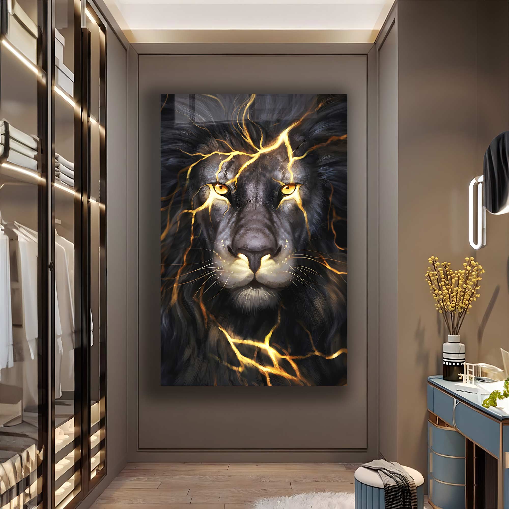 Lightning Lion - Tempered Glass Wall Art