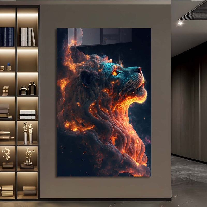 Artronauts Glass Print Burning Lion - Tempered Glass Wall Art