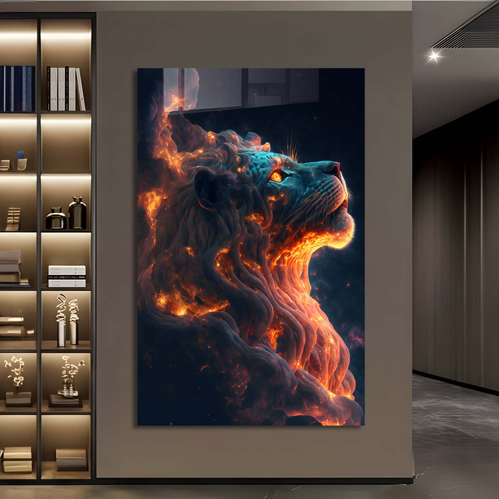 Burning Lion - Tempered Glass Wall Art