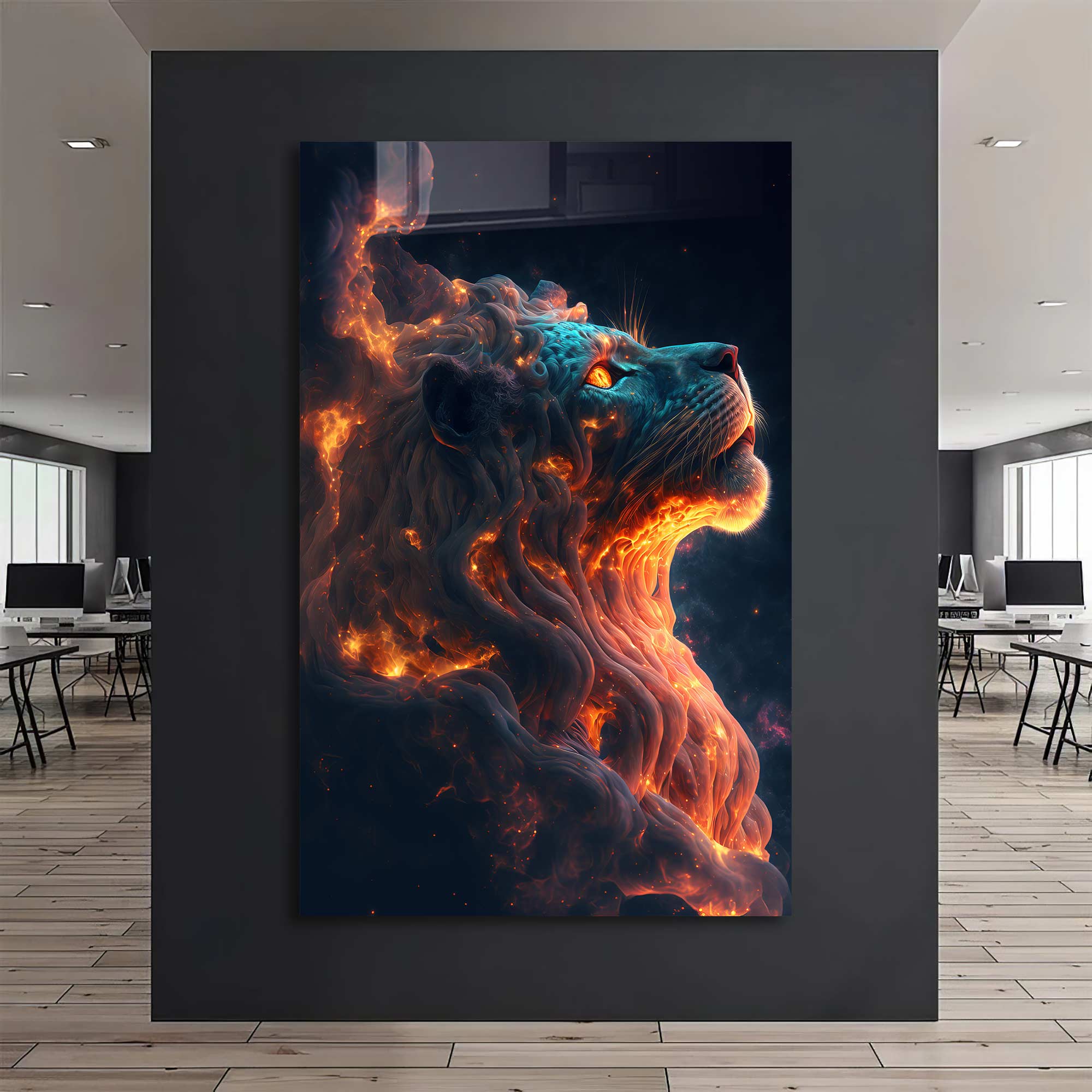 Burning Lion - Tempered Glass Wall Art