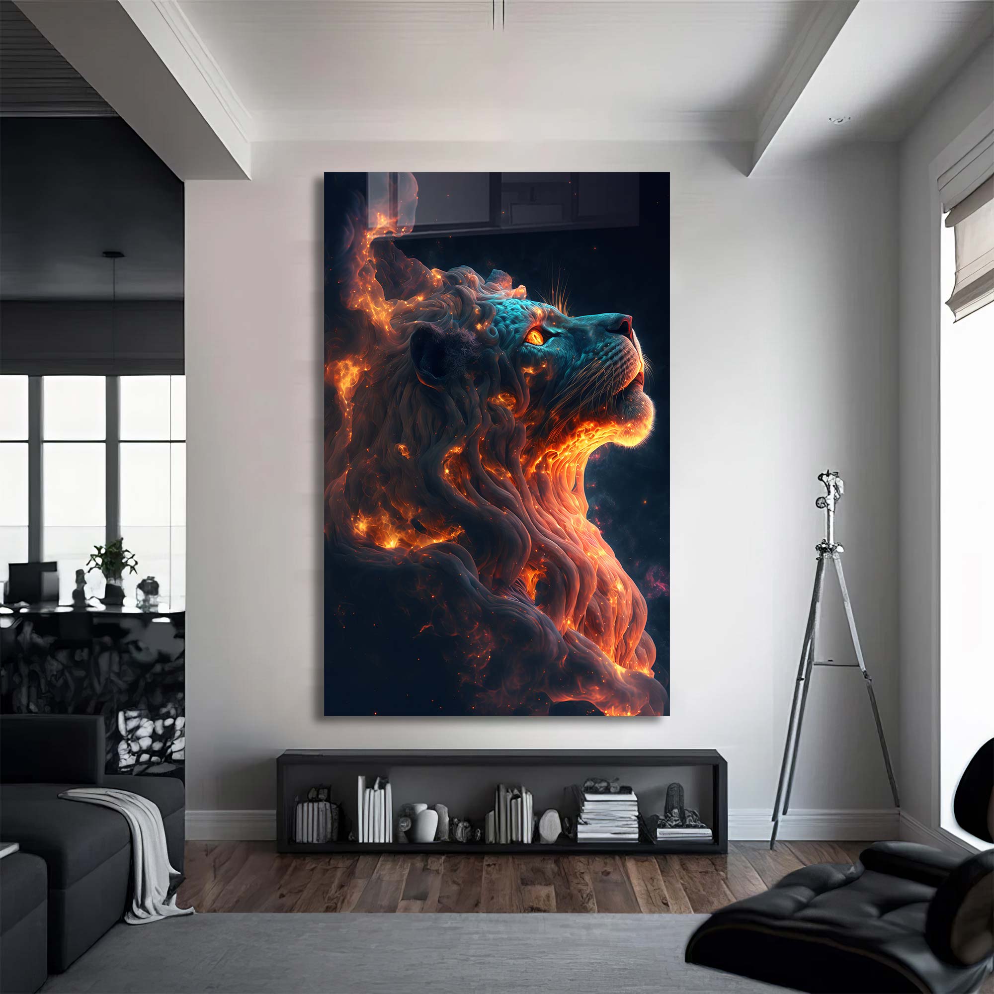 Burning Lion - Tempered Glass Wall Art