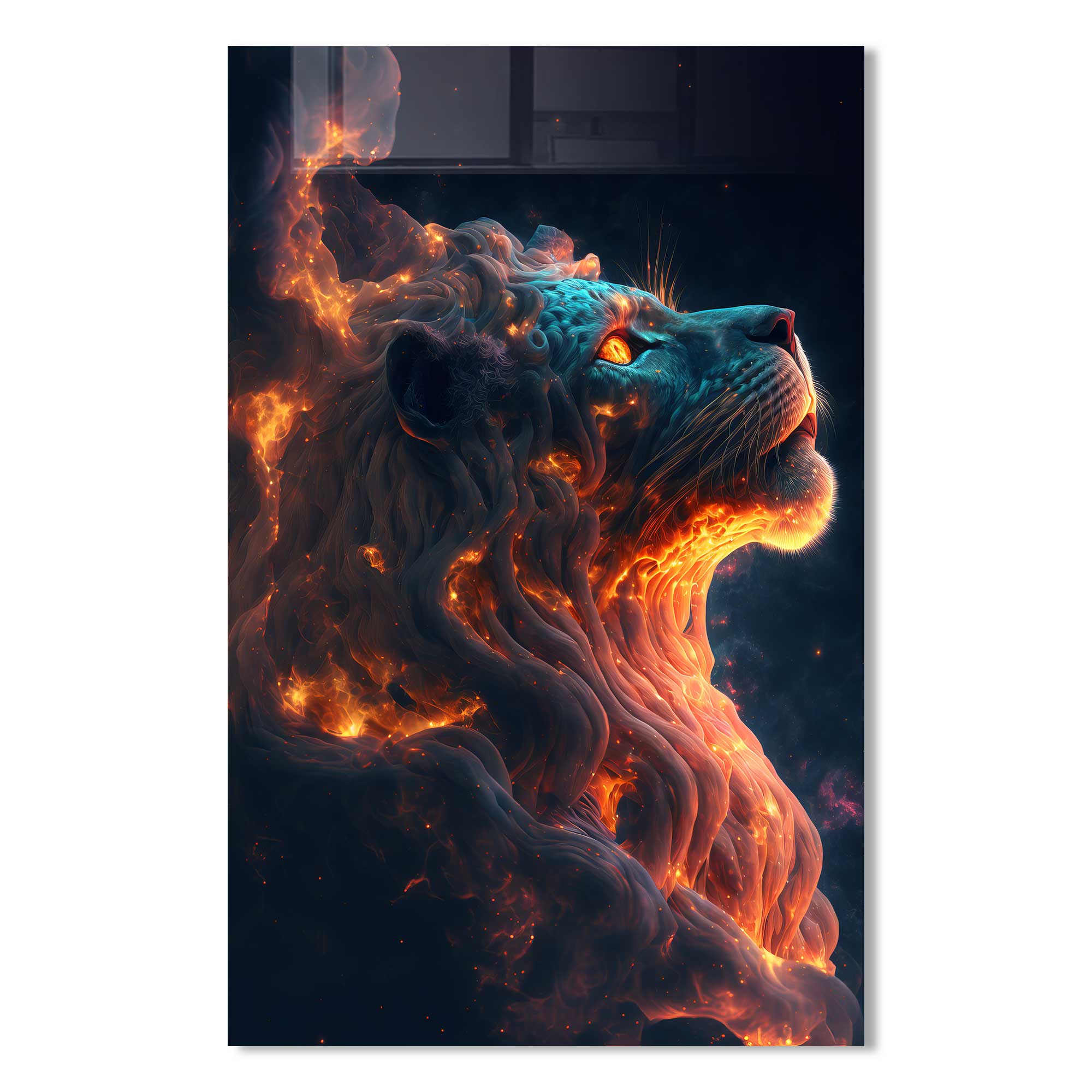 Burning Lion - Tempered Glass Wall Art