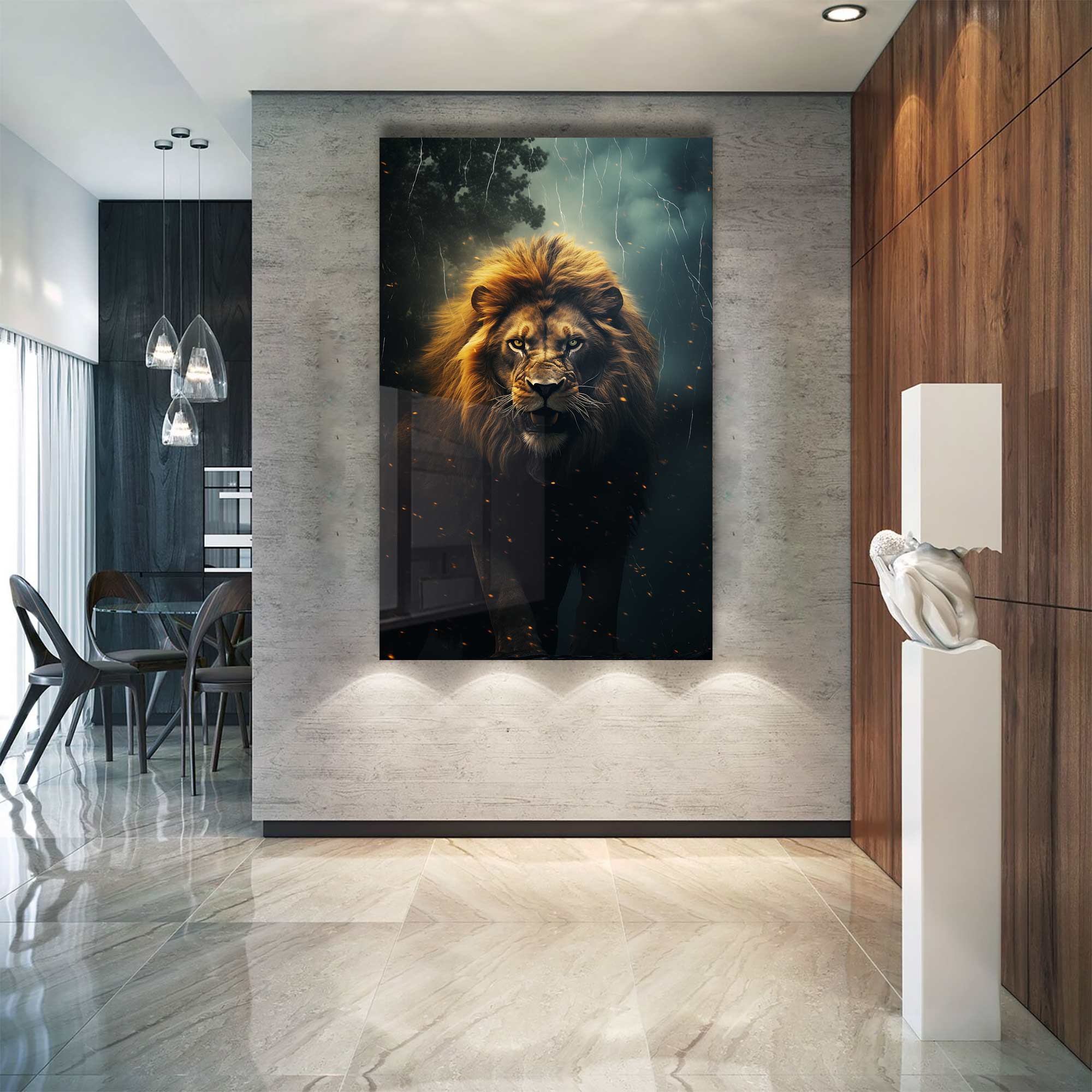 Hunting Lion - Tempered Glass Wall Art