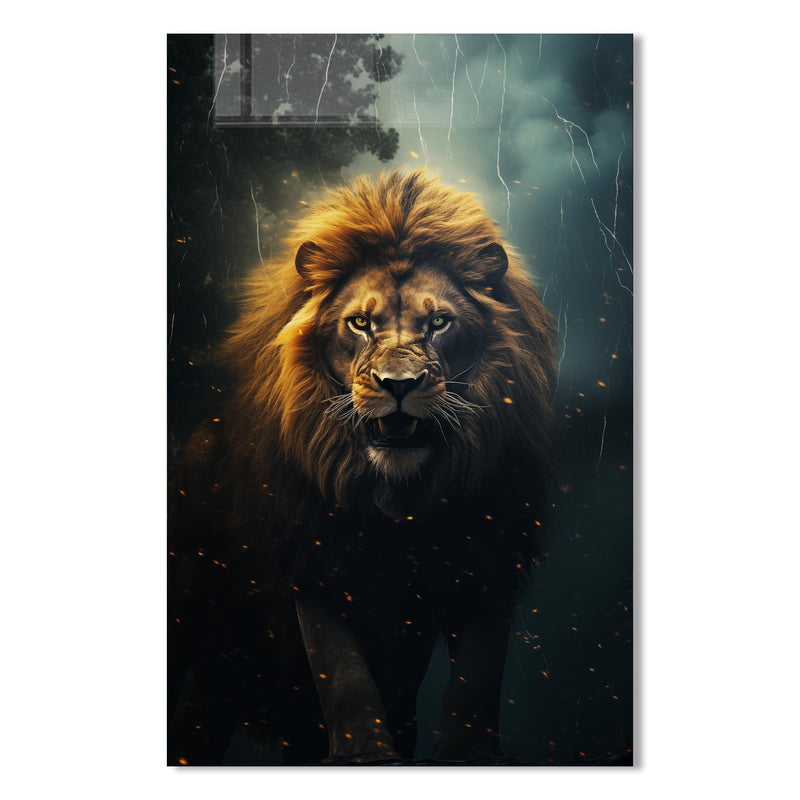 Artronauts Glass Print Hunting Lion - Tempered Glass Wall Art