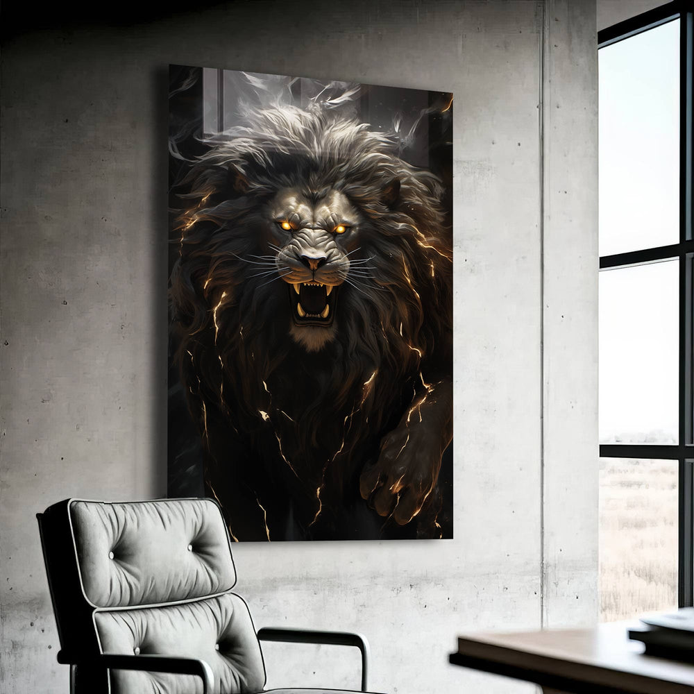 Artronauts Glass Print Furious Lion - Tempered Glass Wall Art