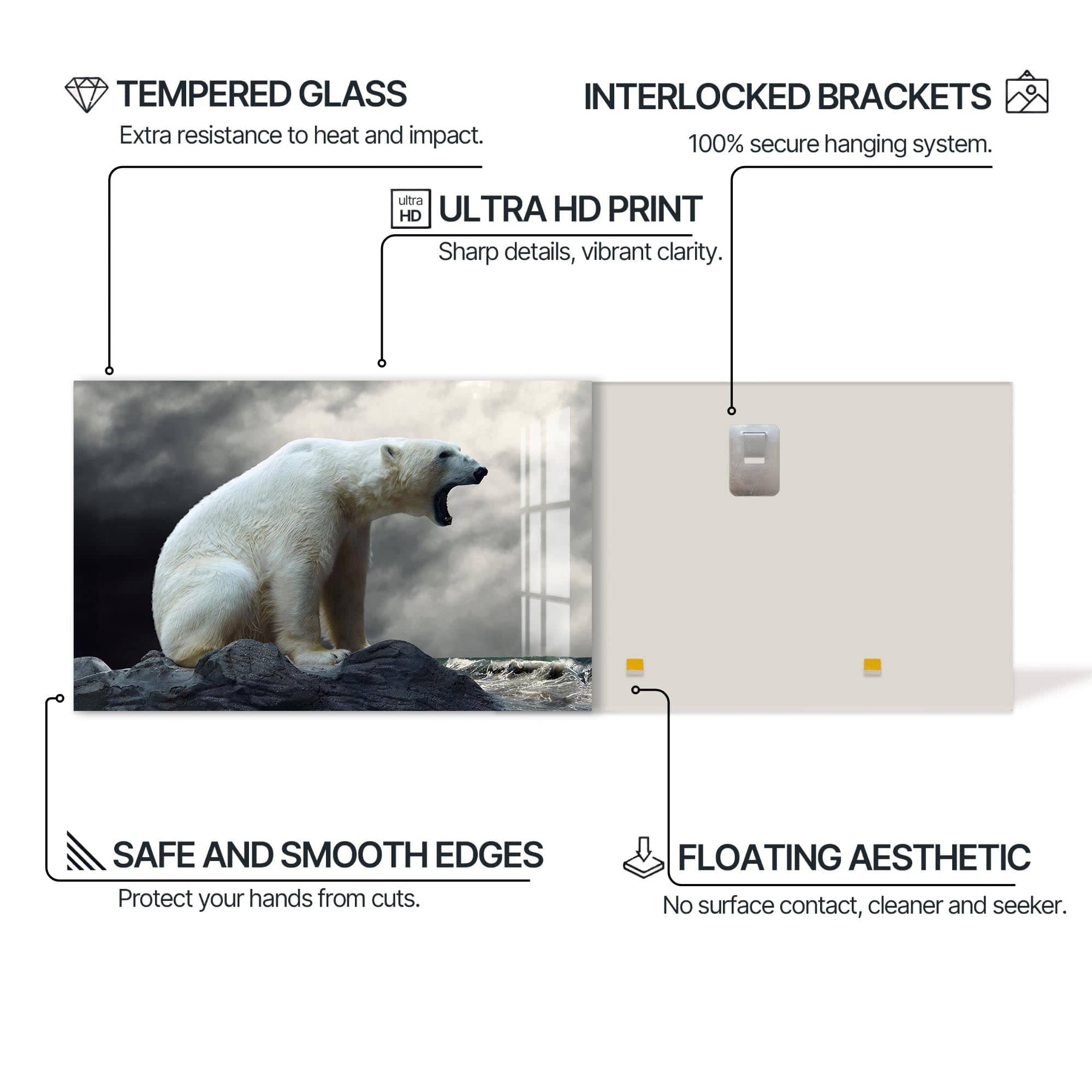 Artronauts Glass Print Roaring Polar Bear – Animal Tempered Glass Wall Art