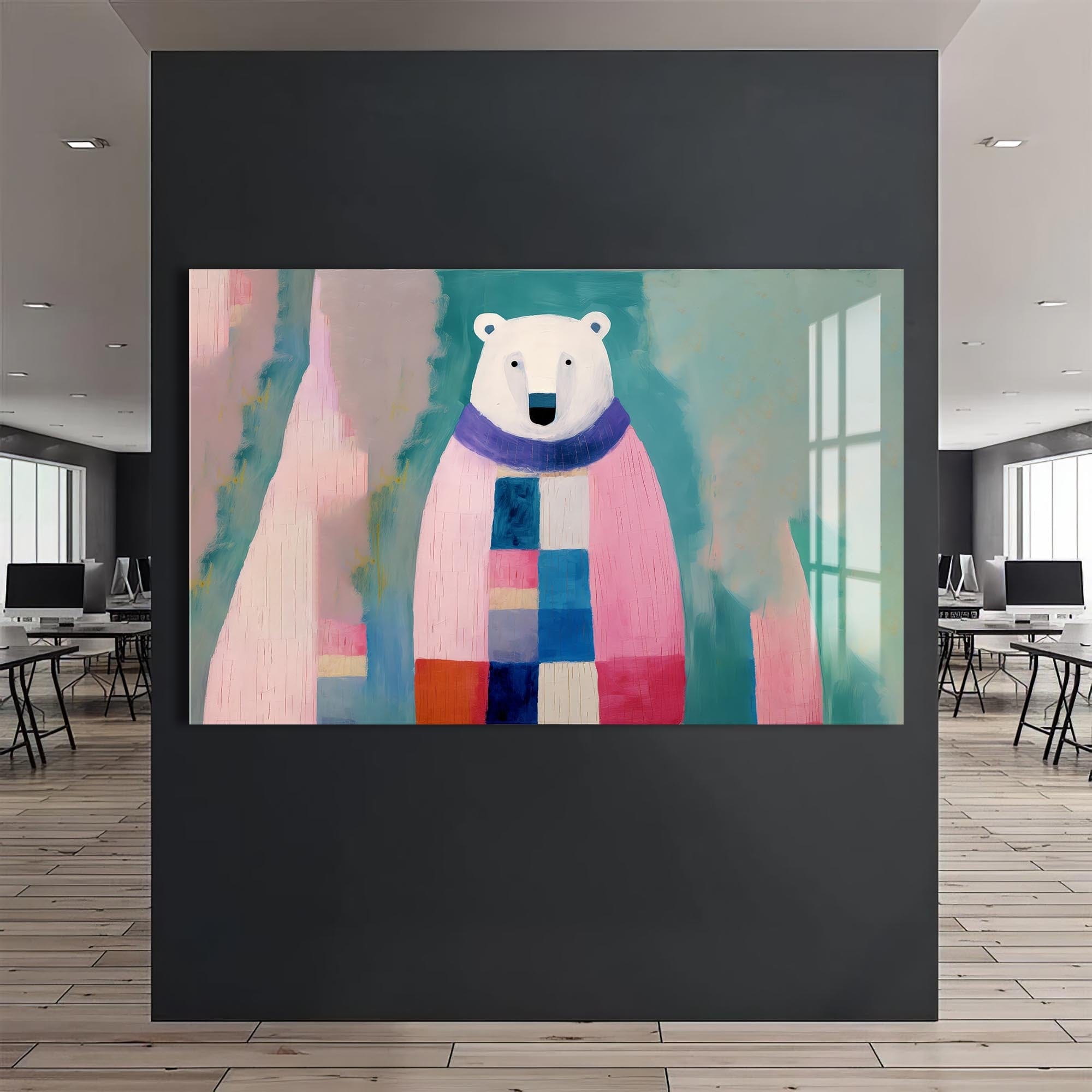 Artronauts Glass Print Cosy Patchwork Polar Bear – Animal Tempered Glass Wall Art