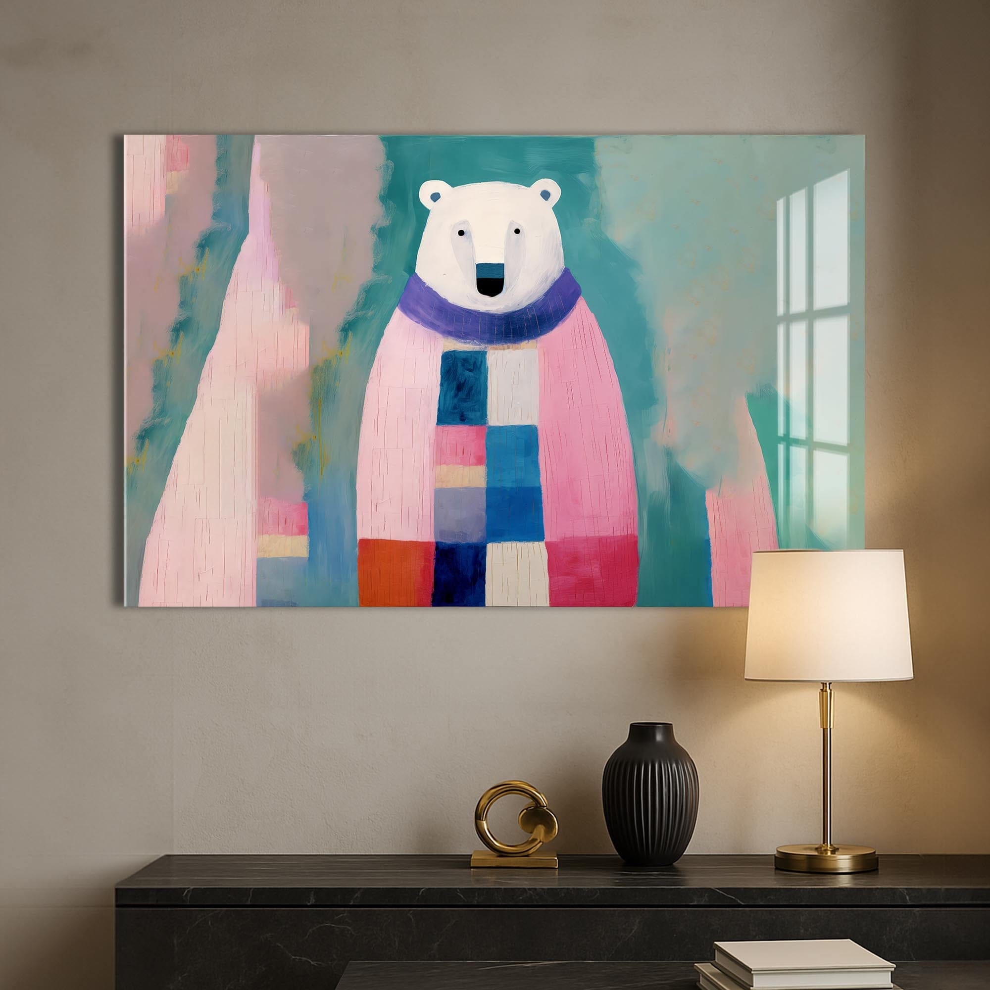 Artronauts Glass Print Cosy Patchwork Polar Bear – Animal Tempered Glass Wall Art