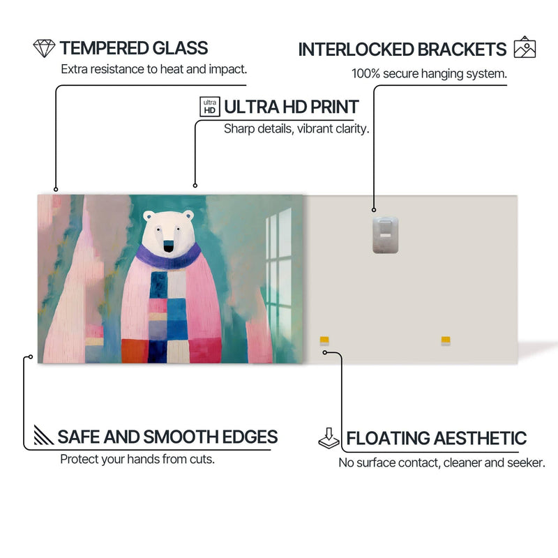 Artronauts Glass Print Cosy Patchwork Polar Bear – Animal Tempered Glass Wall Art