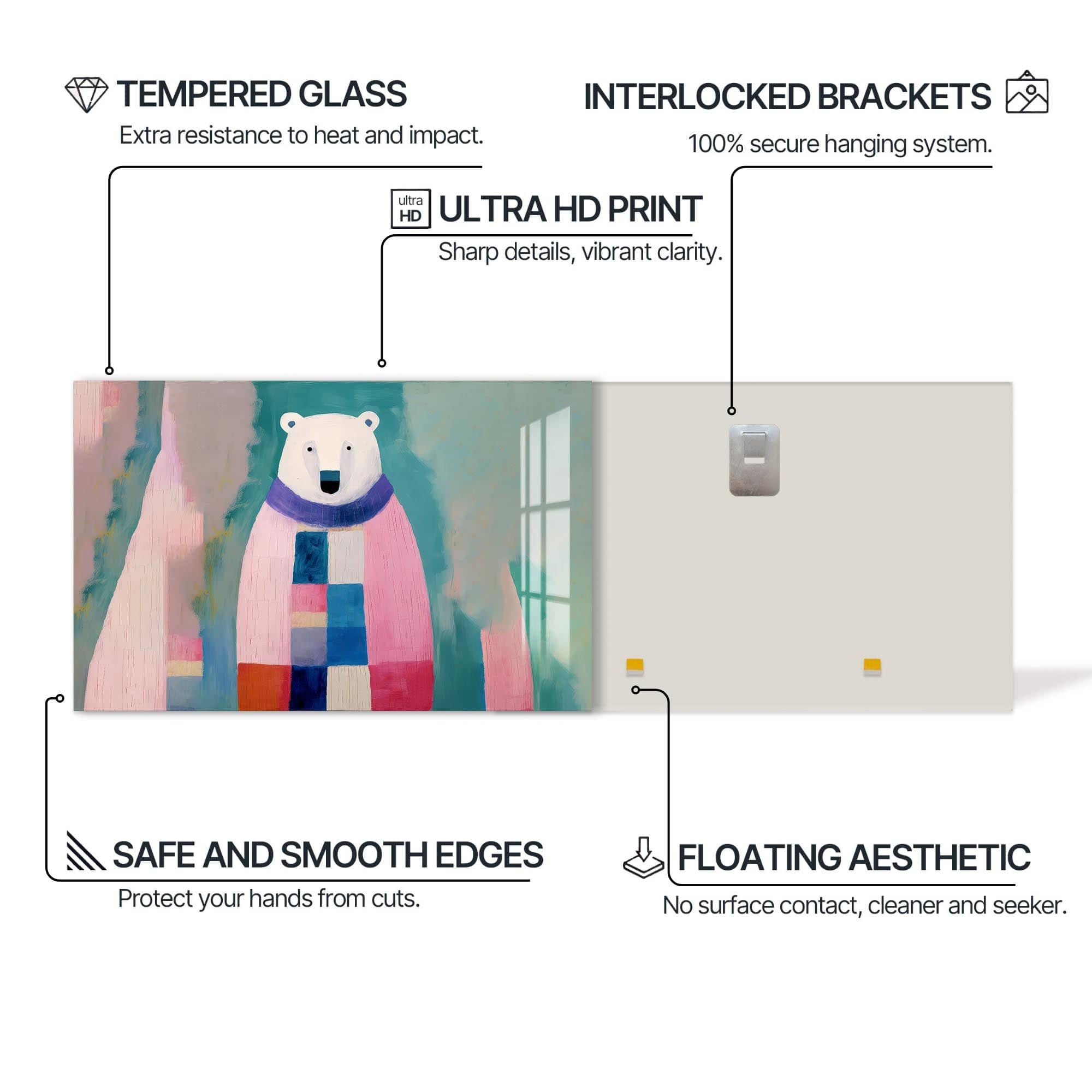 Artronauts Glass Print Cosy Patchwork Polar Bear – Animal Tempered Glass Wall Art