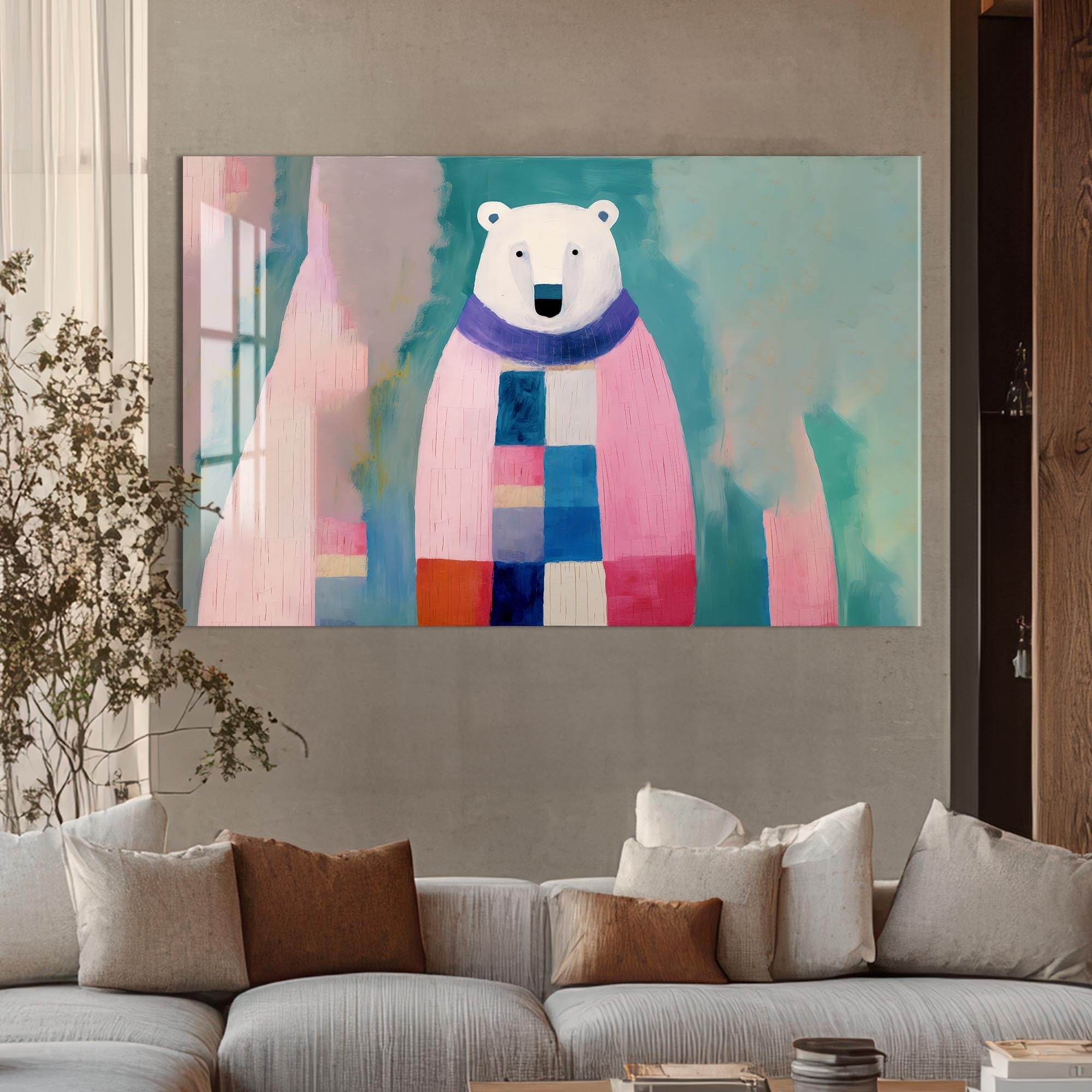 Artronauts Glass Print Cosy Patchwork Polar Bear – Animal Tempered Glass Wall Art