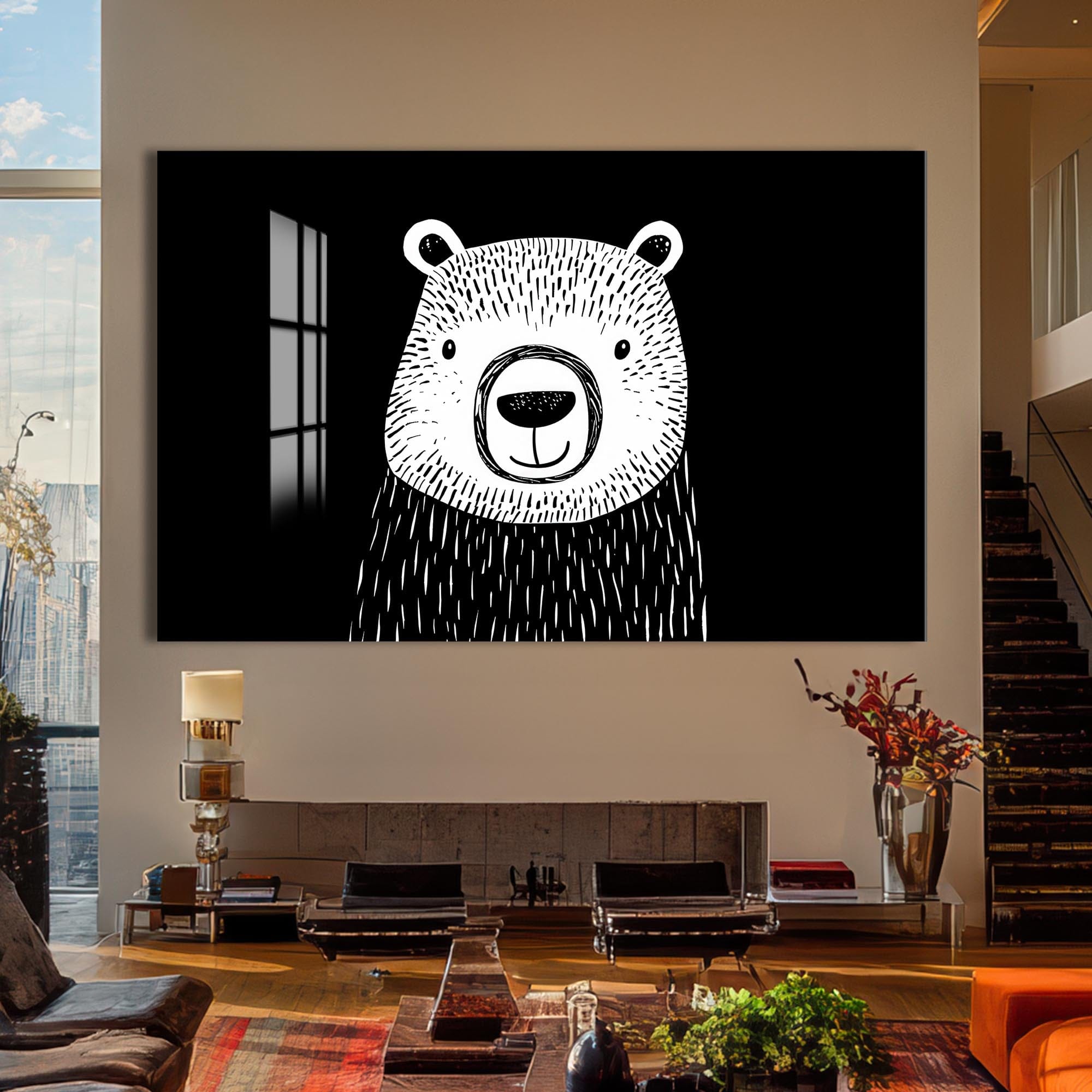 Artronauts Glass Print Minimal Black & White Bear – Animal Tempered Glass Wall Art