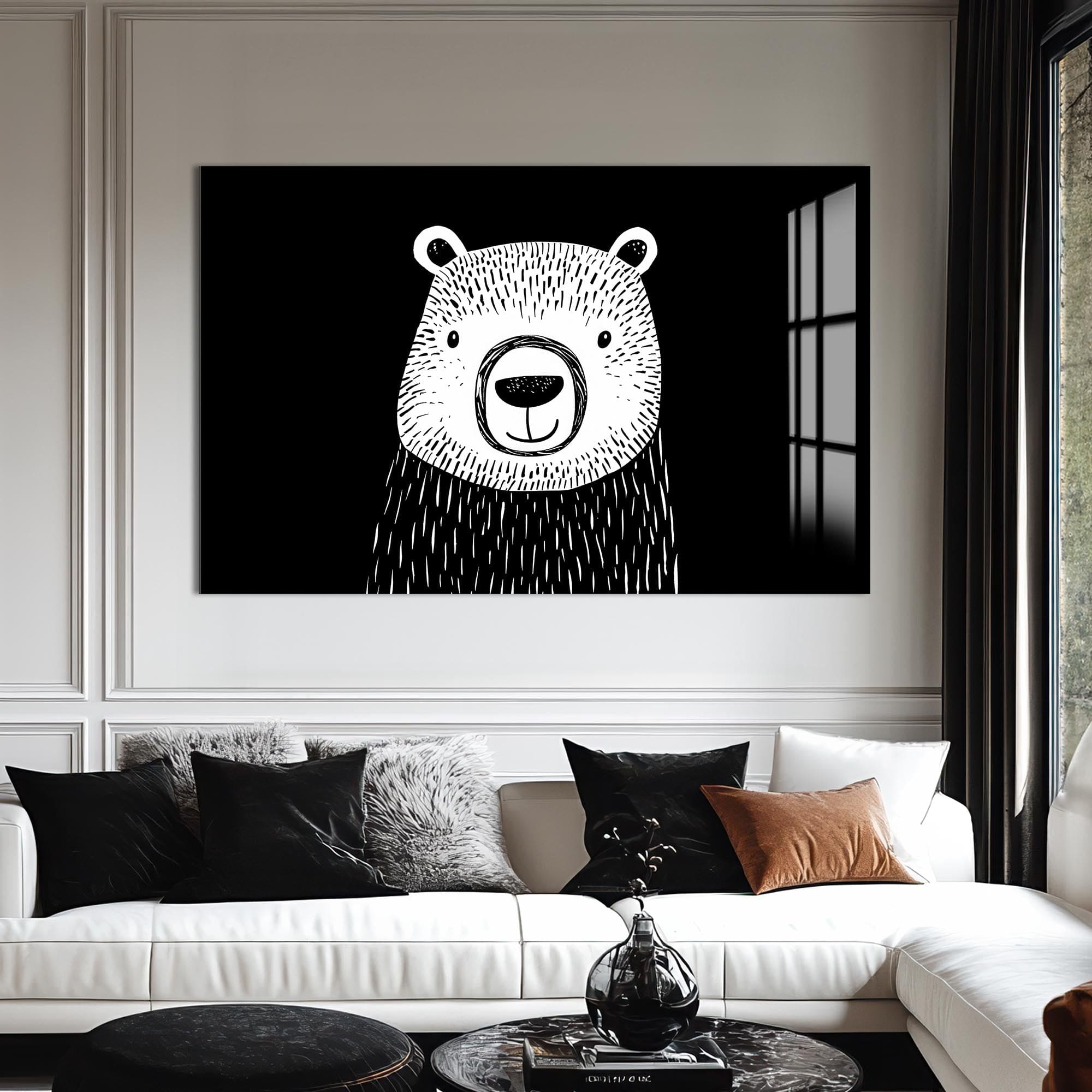 Artronauts Glass Print Minimal Black & White Bear – Animal Tempered Glass Wall Art