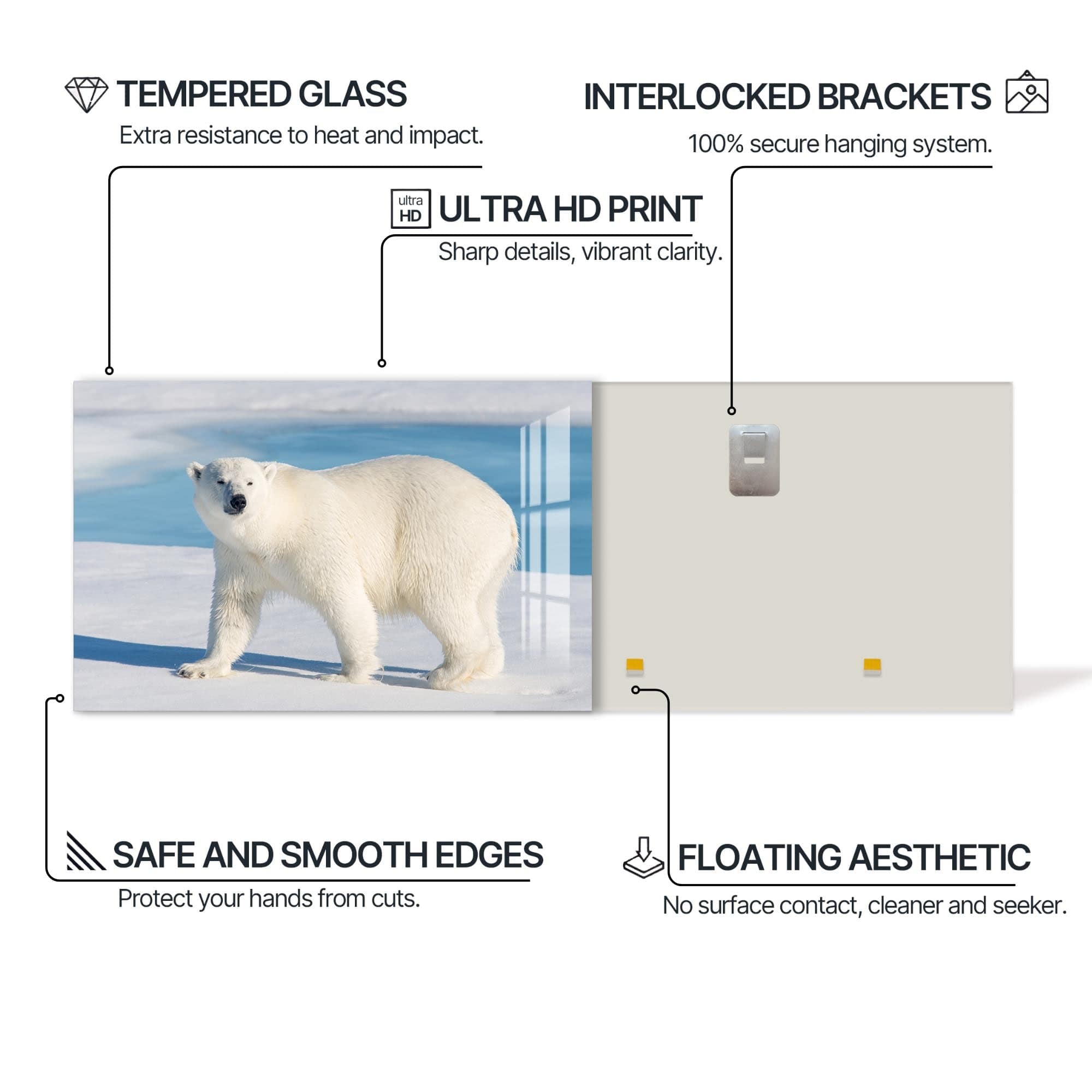 Artronauts Glass Print Polar Bear on Arctic Snow – Animal Tempered Glass Wall Art