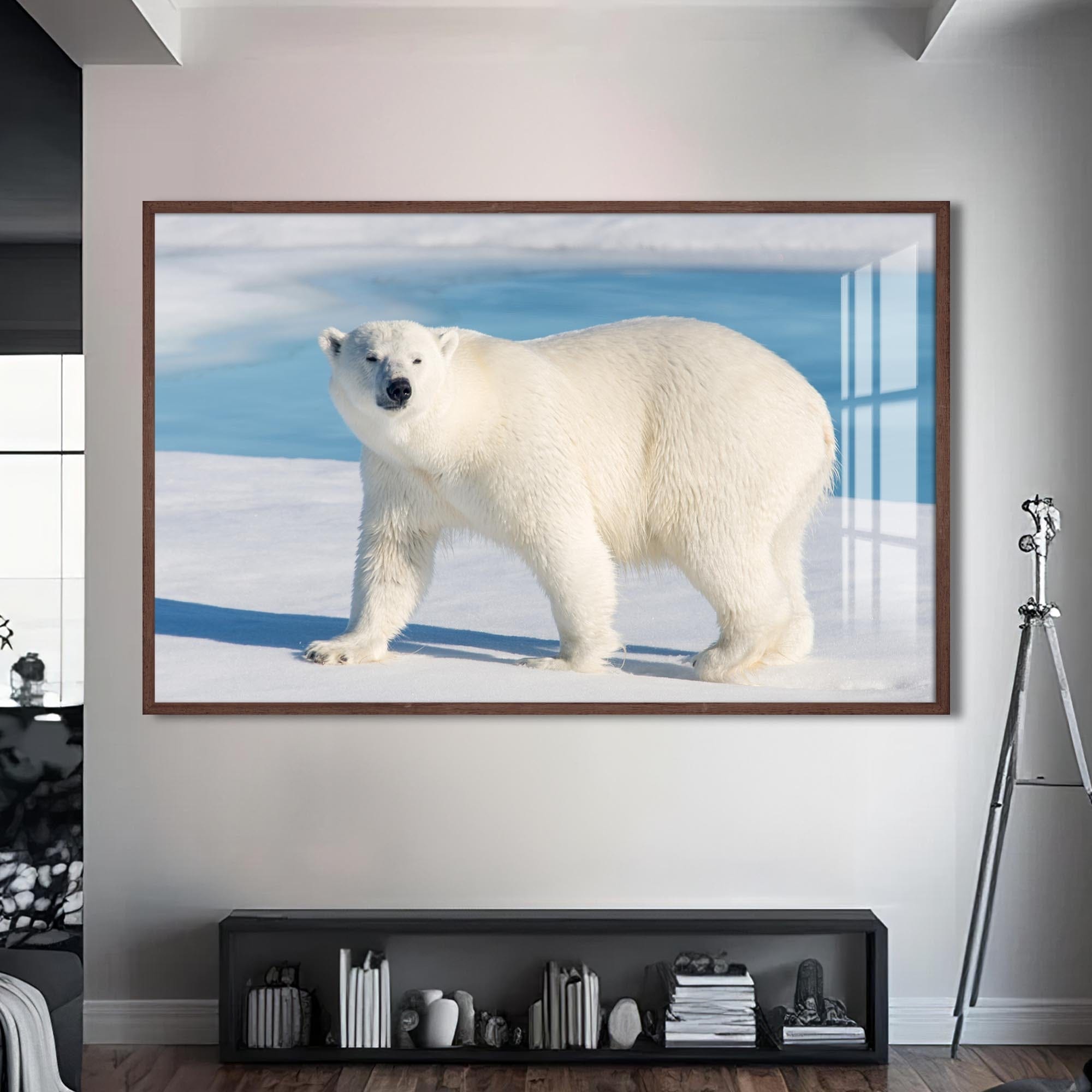 Artronauts Glass Print S | 72x46 cm | 28.3"x18.1" / Walnut Polar Bear on Arctic Snow – Animal Tempered Glass Wall Art