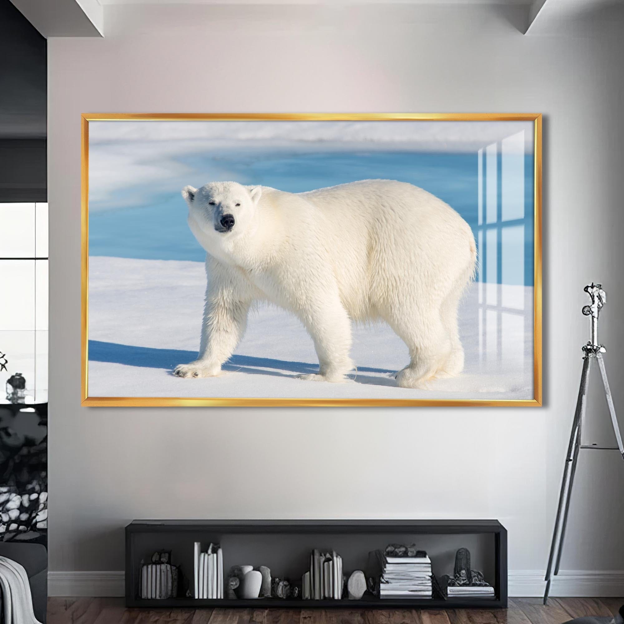 Artronauts Glass Print S | 72x46 cm | 28.3"x18.1" / Gold Polar Bear on Arctic Snow – Animal Tempered Glass Wall Art