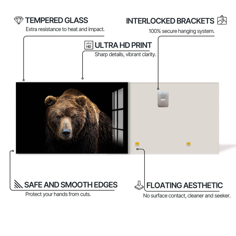 Artronauts Glass Print Brown Bear Portrait – Animal Tempered Glass Wall Art