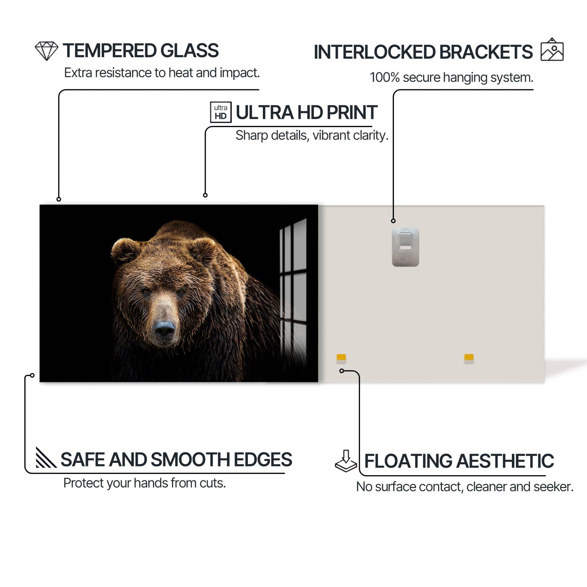 Artronauts Glass Print Brown Bear Portrait – Animal Tempered Glass Wall Art