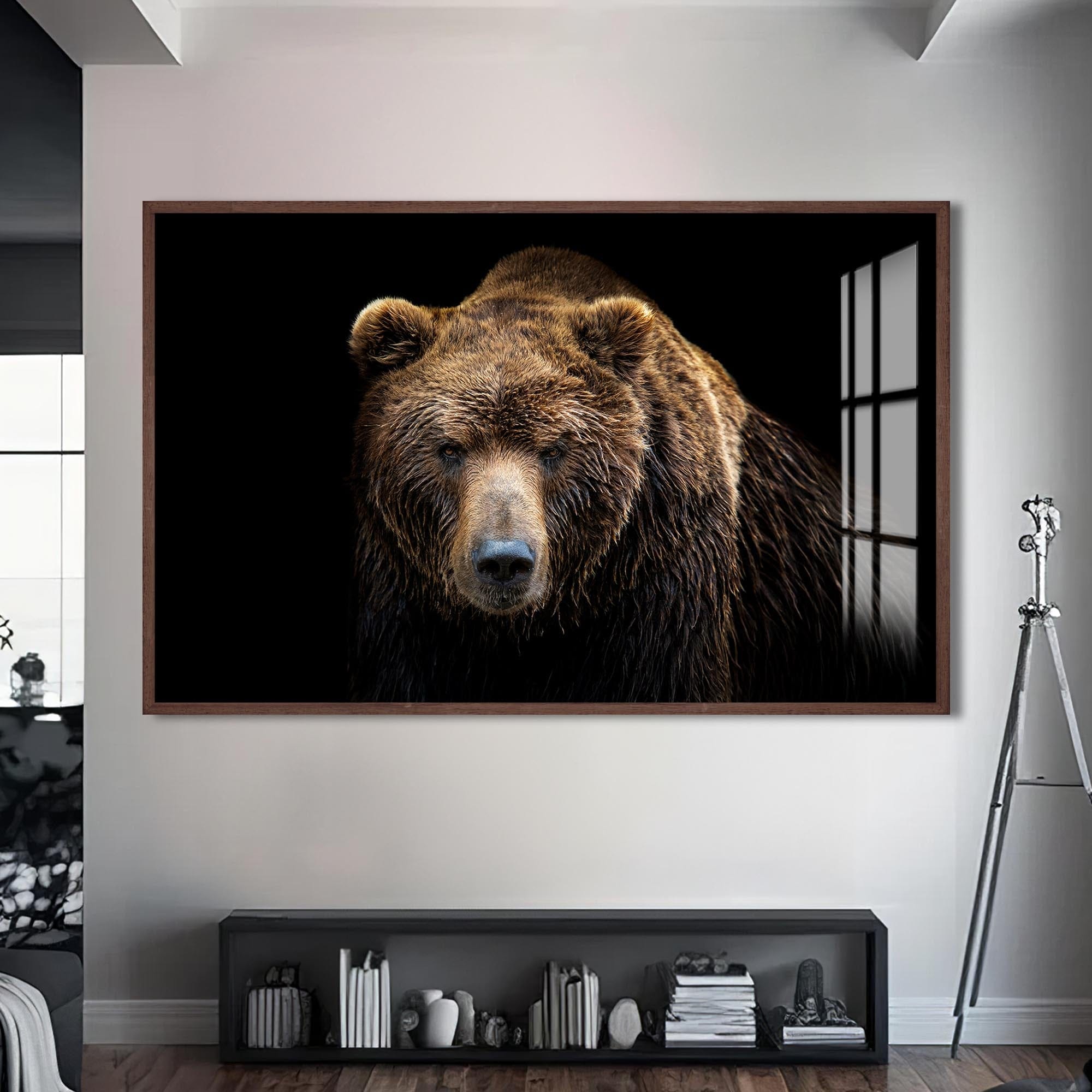 Artronauts Glass Print S | 72x46 cm | 28.3"x18.1" / Walnut Brown Bear Portrait – Animal Tempered Glass Wall Art