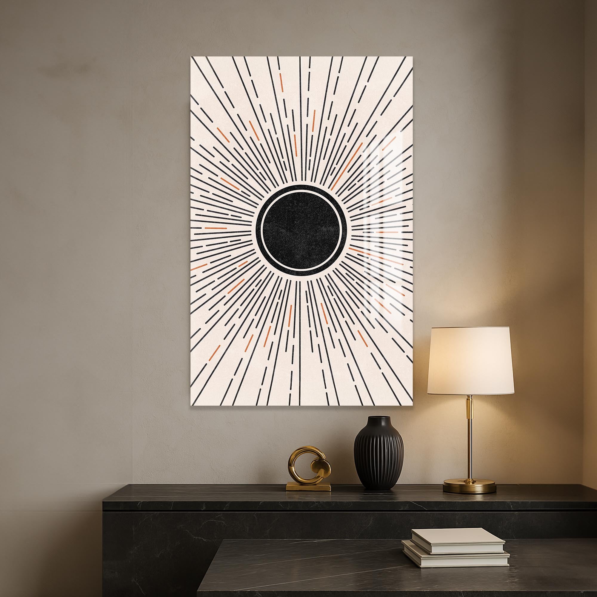 Solar Eclipse Burst– Bohemian Tempered Glass Wall Art
