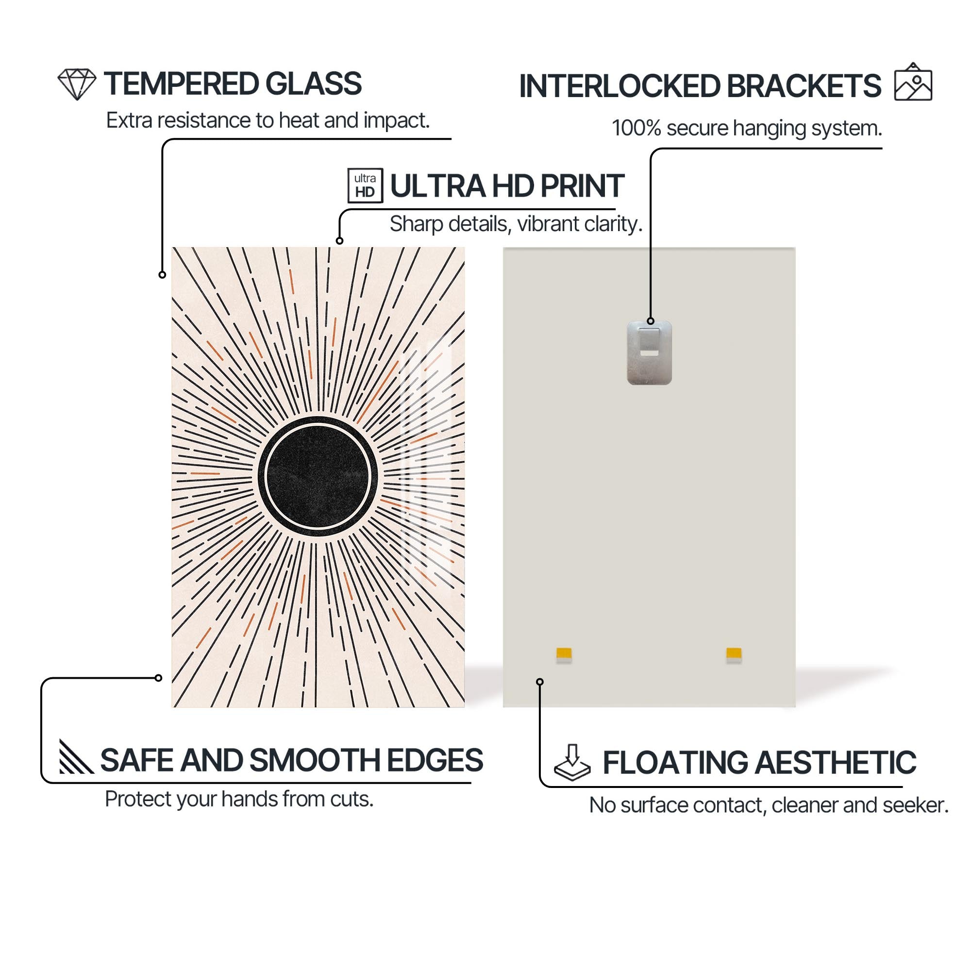 Solar Eclipse Burst– Bohemian Tempered Glass Wall Art