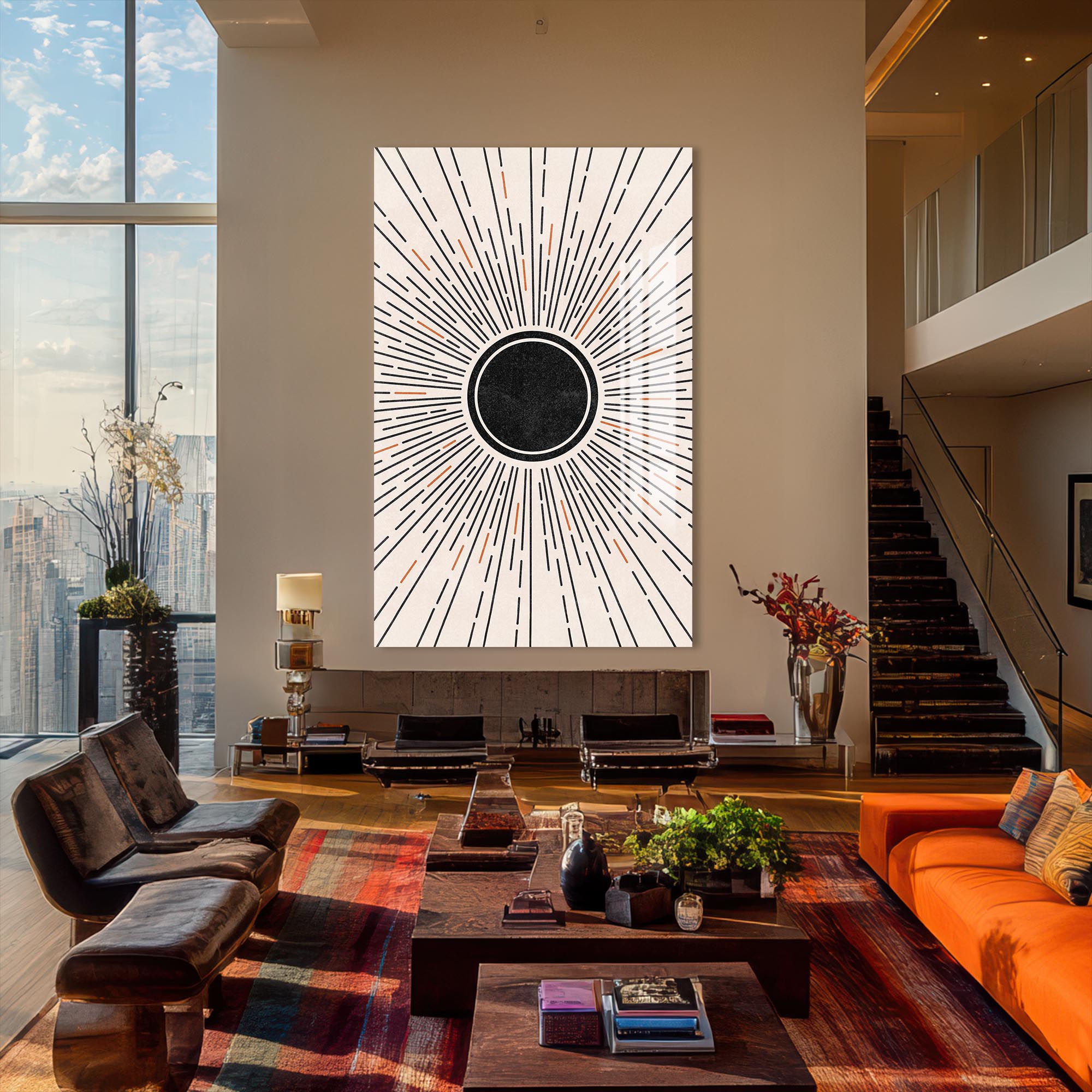Solar Eclipse Burst– Bohemian Tempered Glass Wall Art