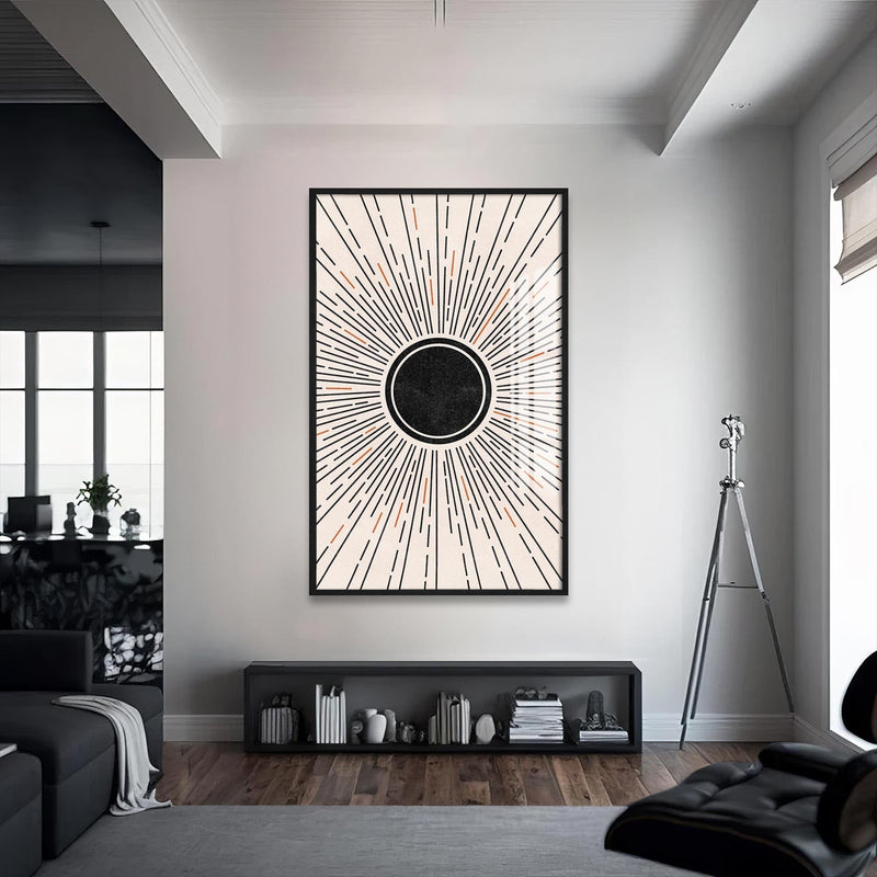 Artronauts Glass Print S | 72x46 cm | 28.3"x18.1" / Black Solar Eclipse Burst– Bohemian Tempered Glass Wall Art