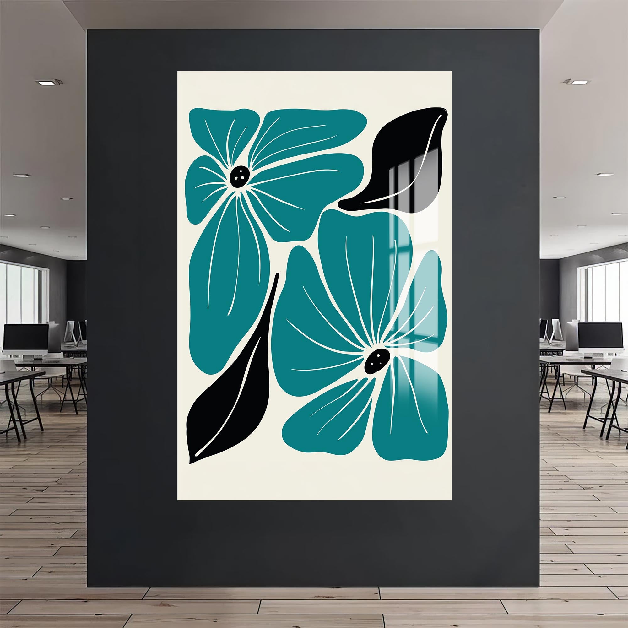 Teal Bloom Pattern– Bohemian Tempered Glass Wall Art (