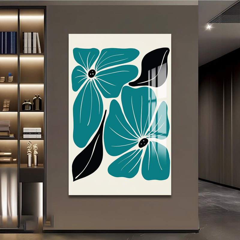 Artronauts Glass Print Teal Bloom Pattern– Bohemian Tempered Glass Wall Art (