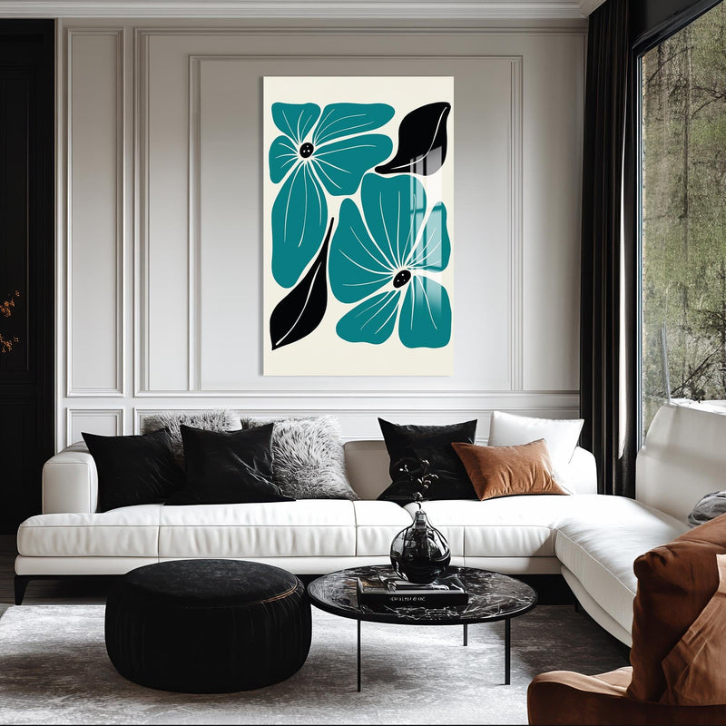 Artronauts Glass Print Teal Bloom Pattern– Bohemian Tempered Glass Wall Art (