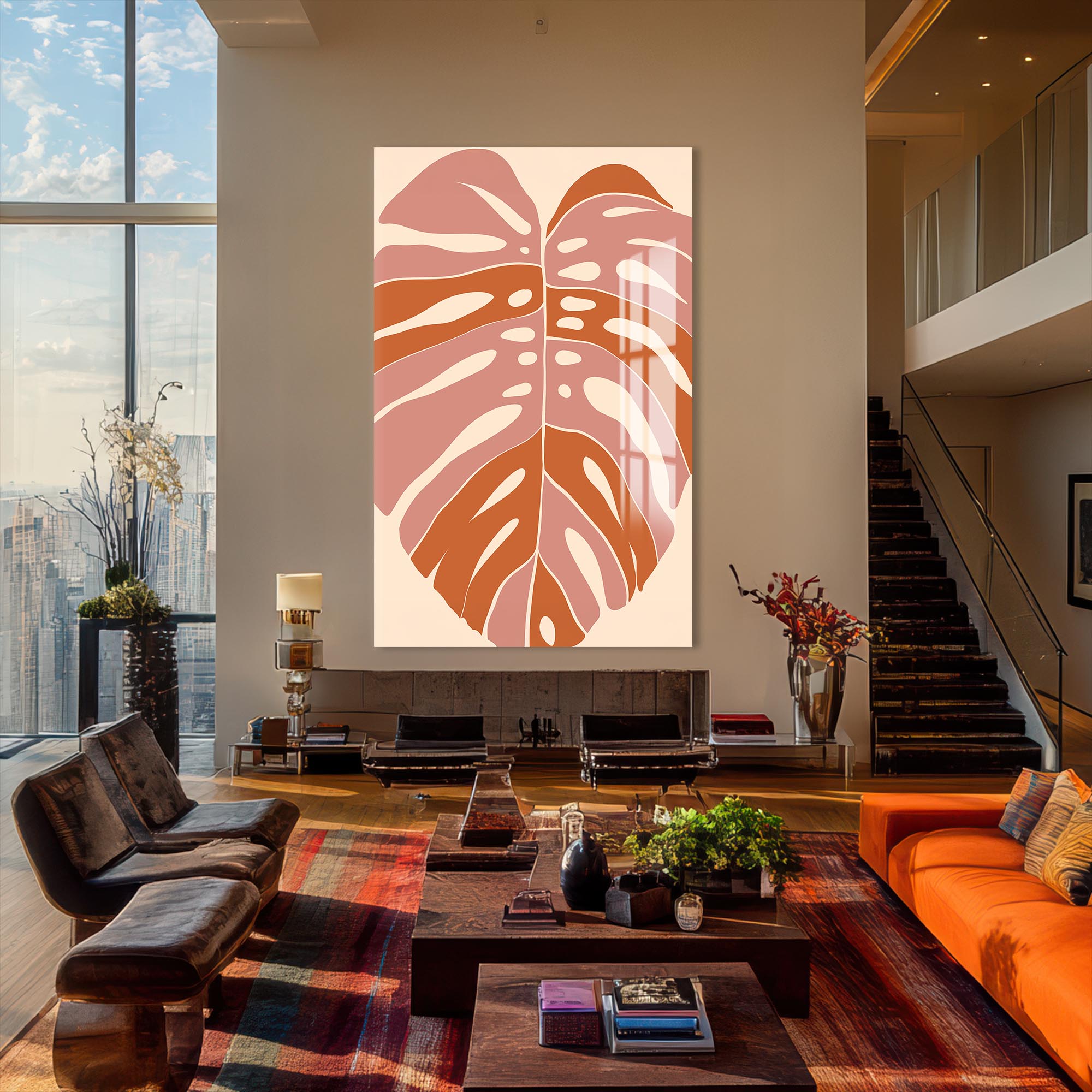 Blush Monstera– Bohemian Tempered Glass Wall Art