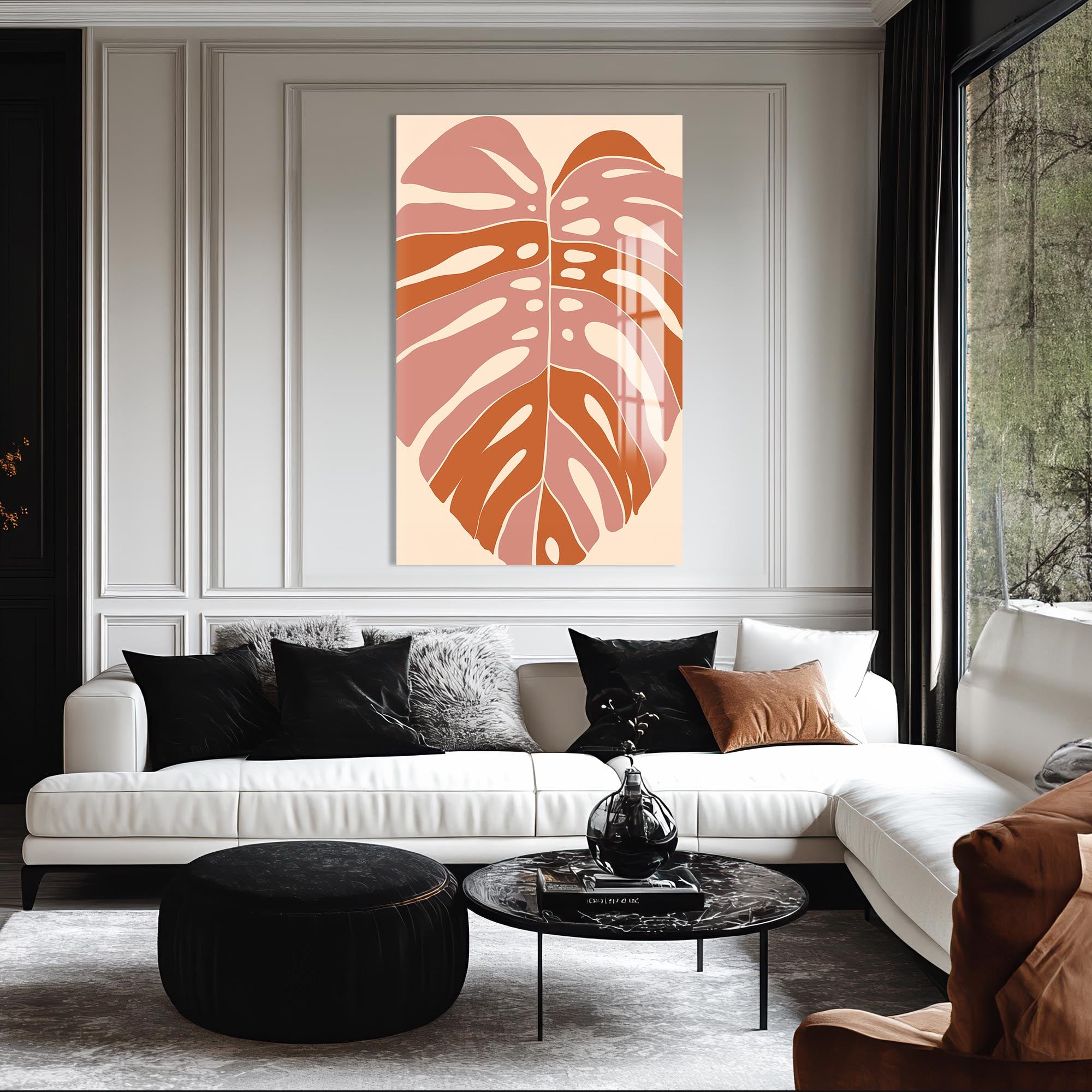 Blush Monstera– Bohemian Tempered Glass Wall Art