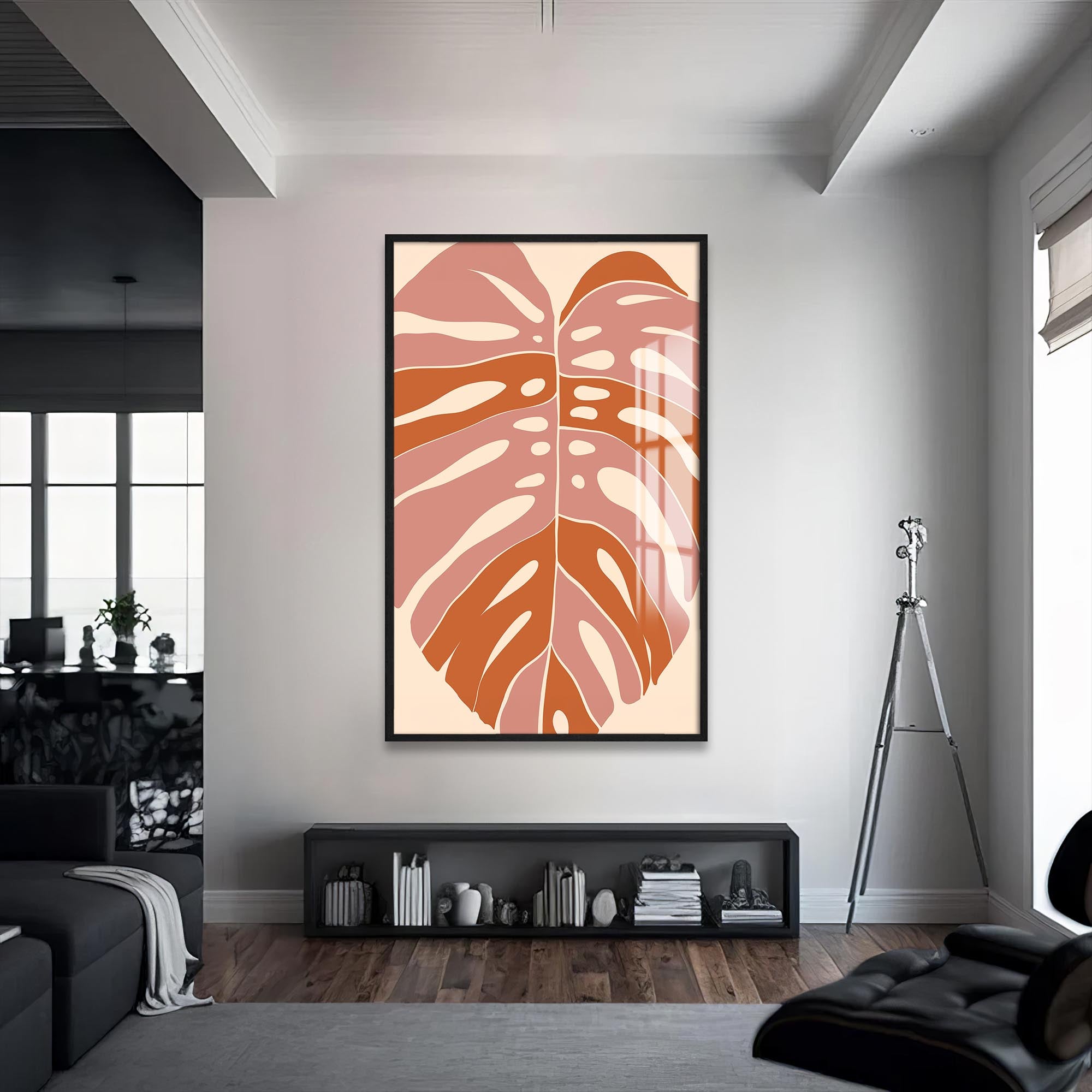 Blush Monstera– Bohemian Tempered Glass Wall Art