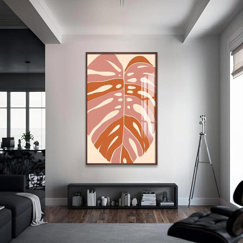 Artronauts Glass Print S | 72x46 cm | 28.3"x18.1" / Walnut Blush Monstera– Bohemian Tempered Glass Wall Art