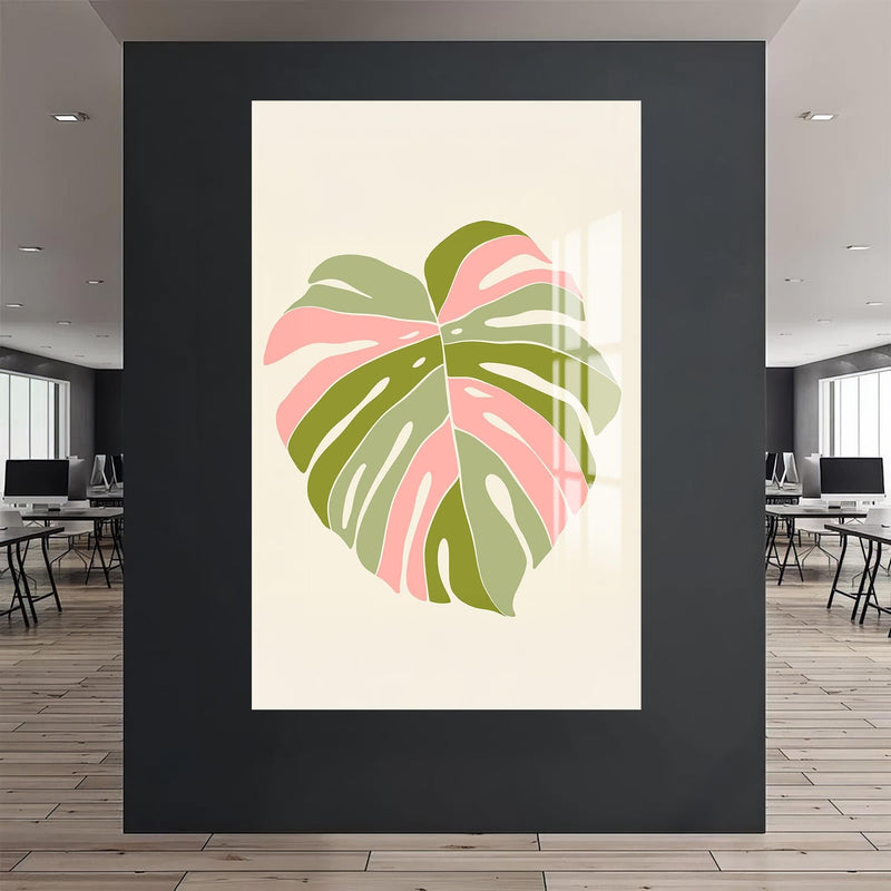 Artronauts Glass Print Blush Monstera Heart– Bohemian Tempered Glass Wall Art