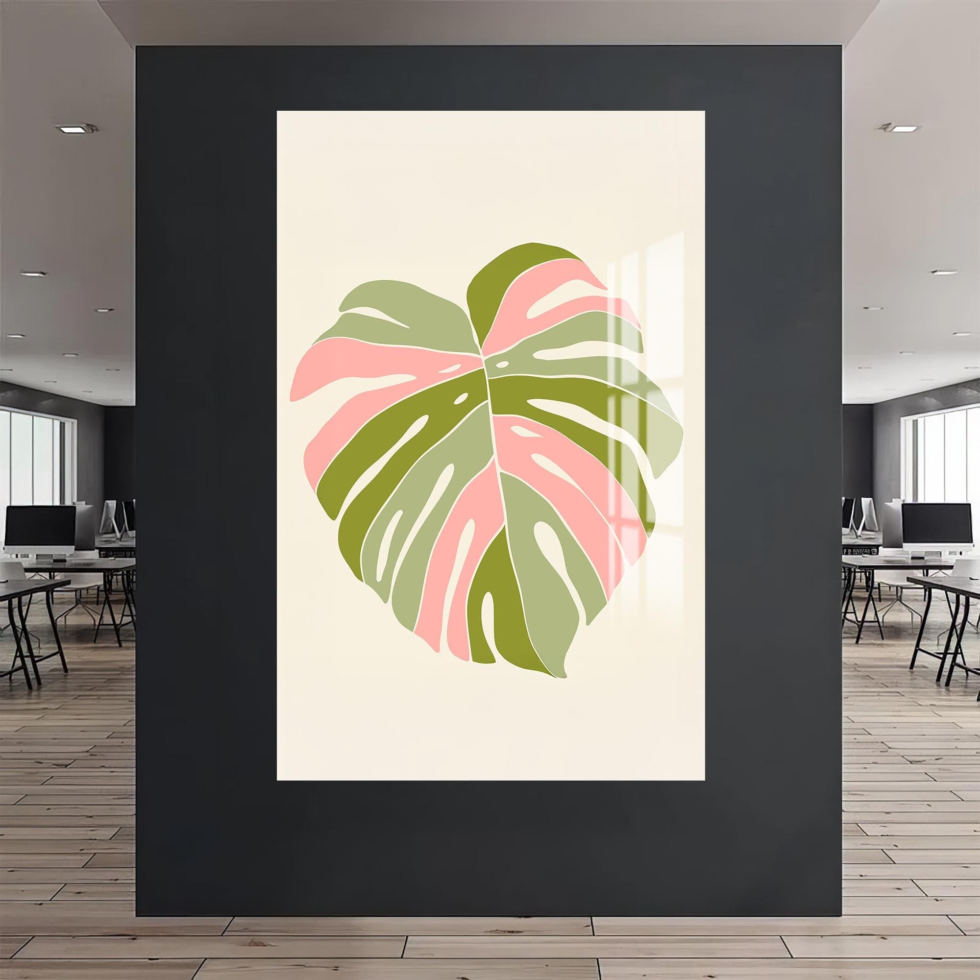 Artronauts Glass Print Blush Monstera Heart– Bohemian Tempered Glass Wall Art