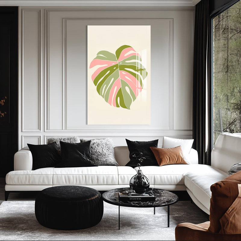 Artronauts Glass Print Blush Monstera Heart– Bohemian Tempered Glass Wall Art
