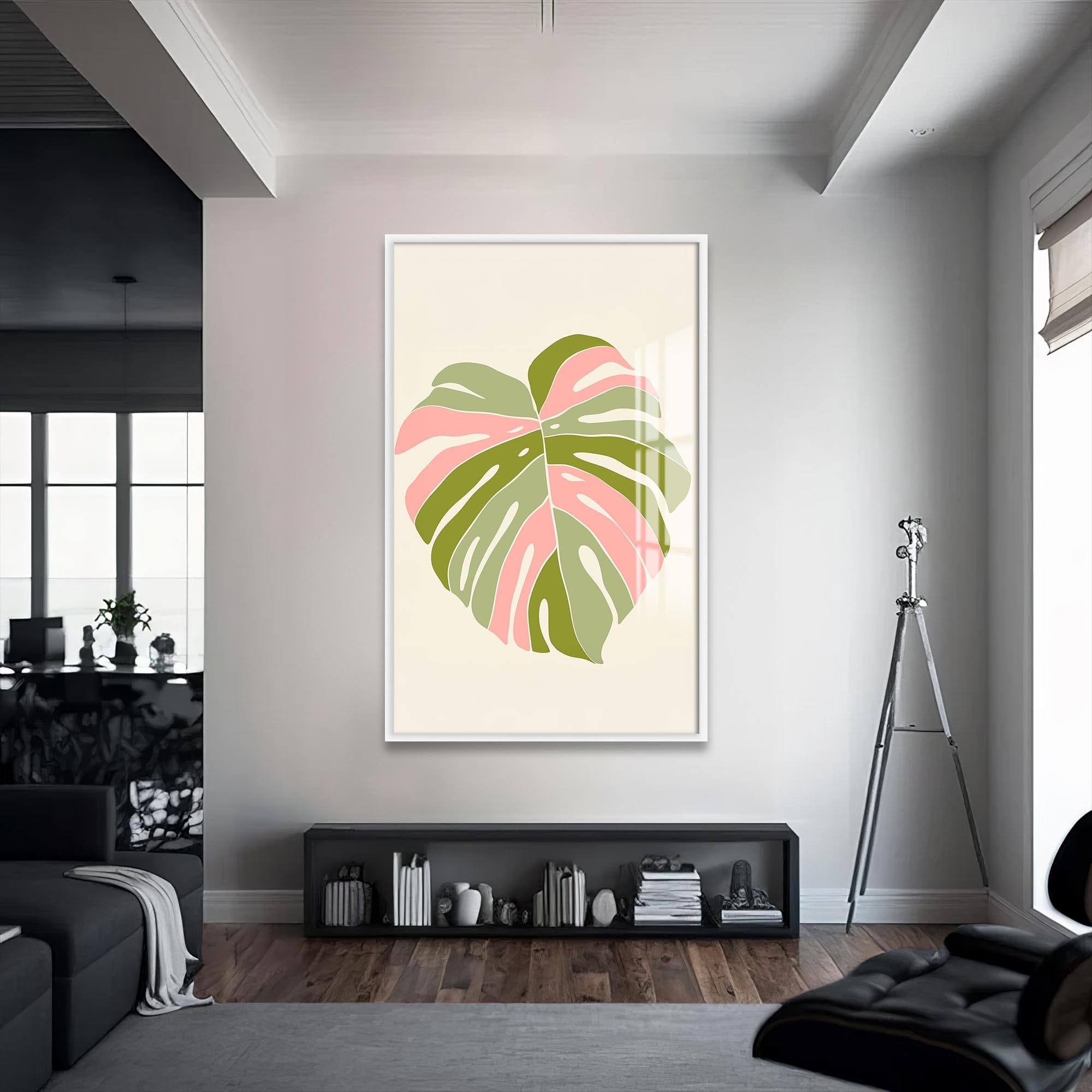 Artronauts Glass Print S | 72x46 cm | 28.3"x18.1" / White Blush Monstera Heart– Bohemian Tempered Glass Wall Art