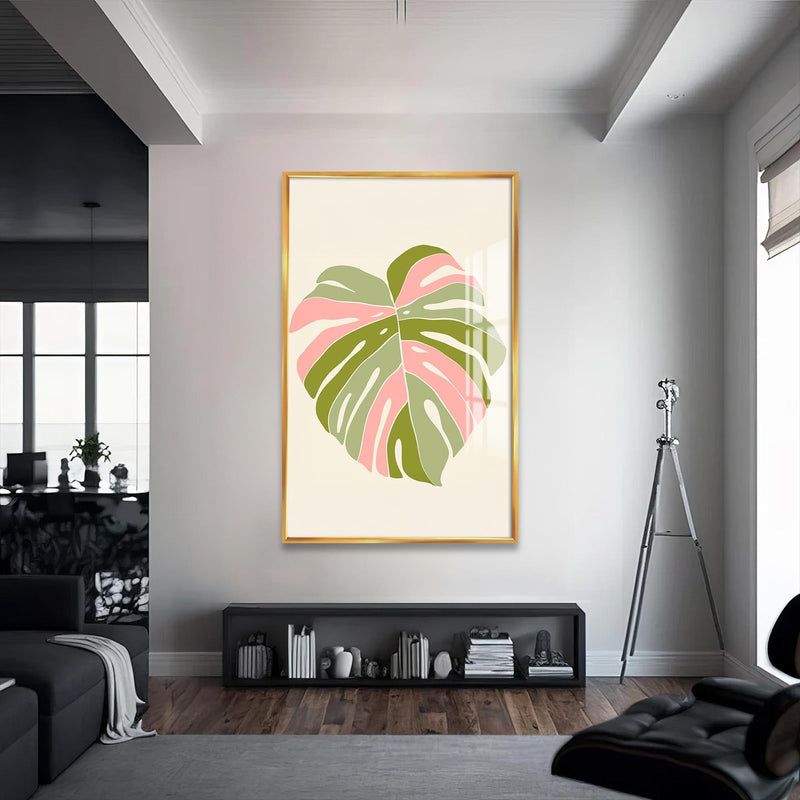 Artronauts Glass Print S | 72x46 cm | 28.3"x18.1" / Gold Blush Monstera Heart– Bohemian Tempered Glass Wall Art