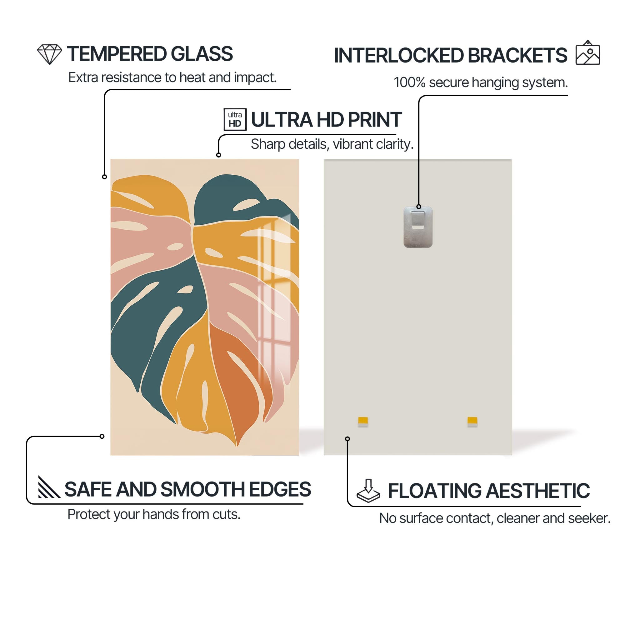 Terra Leaf Flow– Bohemian Tempered Glass Wall Art