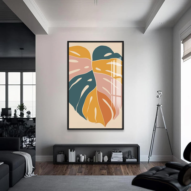 Artronauts Glass Print S | 72x46 cm | 28.3"x18.1" / Black Terra Leaf Flow– Bohemian Tempered Glass Wall Art